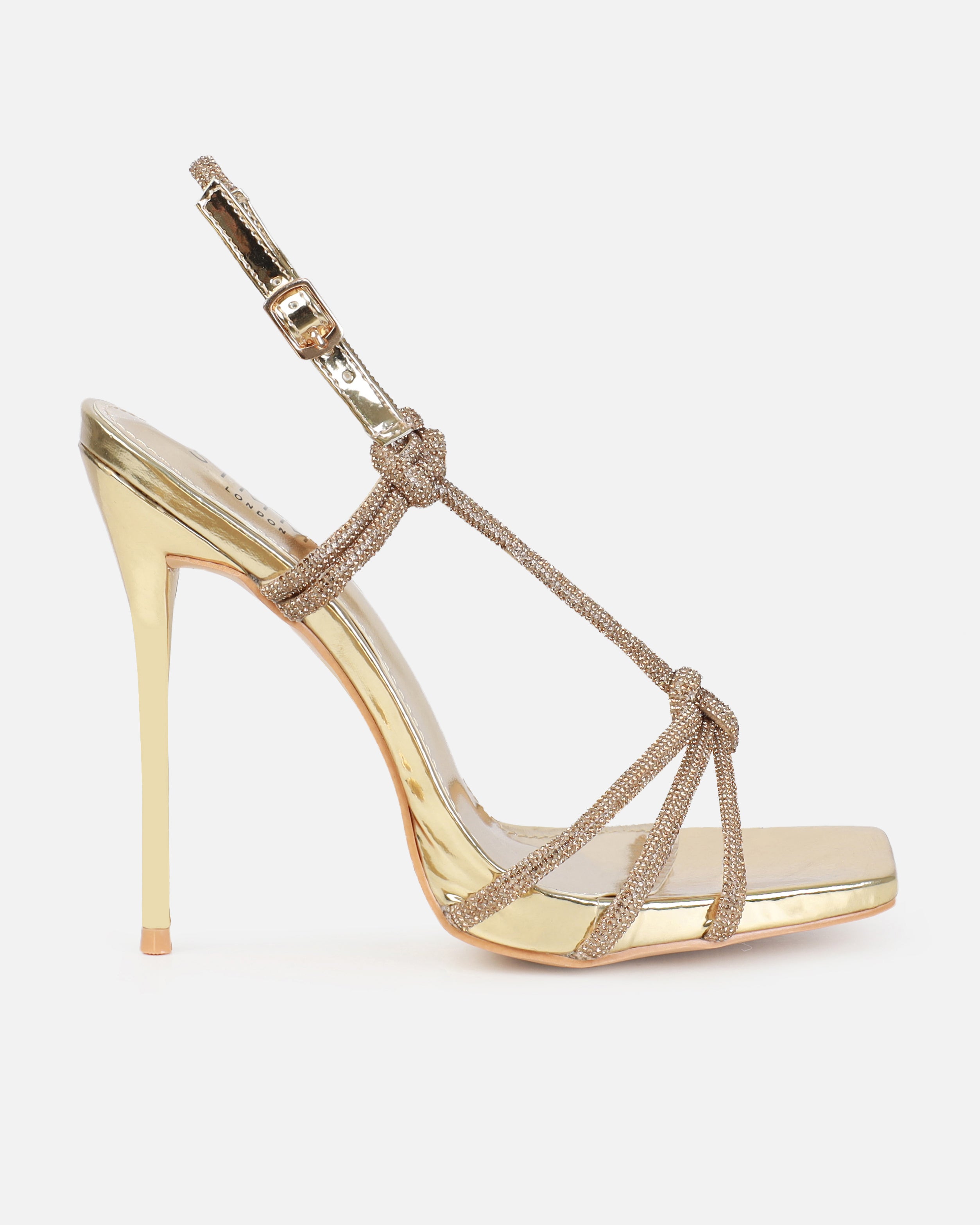 Saffy Gold Mirror Diamante Heels | SIMMI London