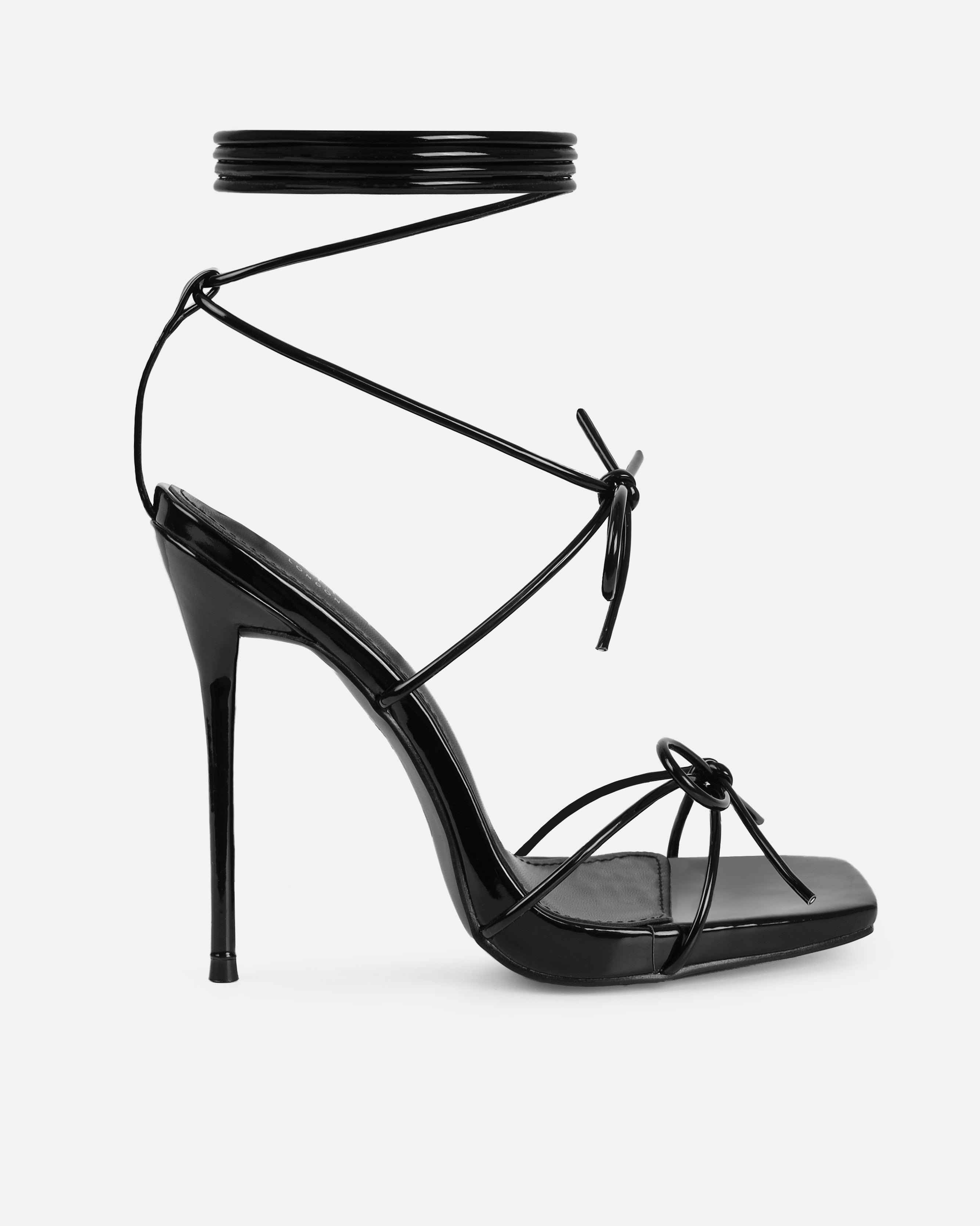 Sunniva Black Patent Bow Detail Lace Up Heels | SIMMI London
