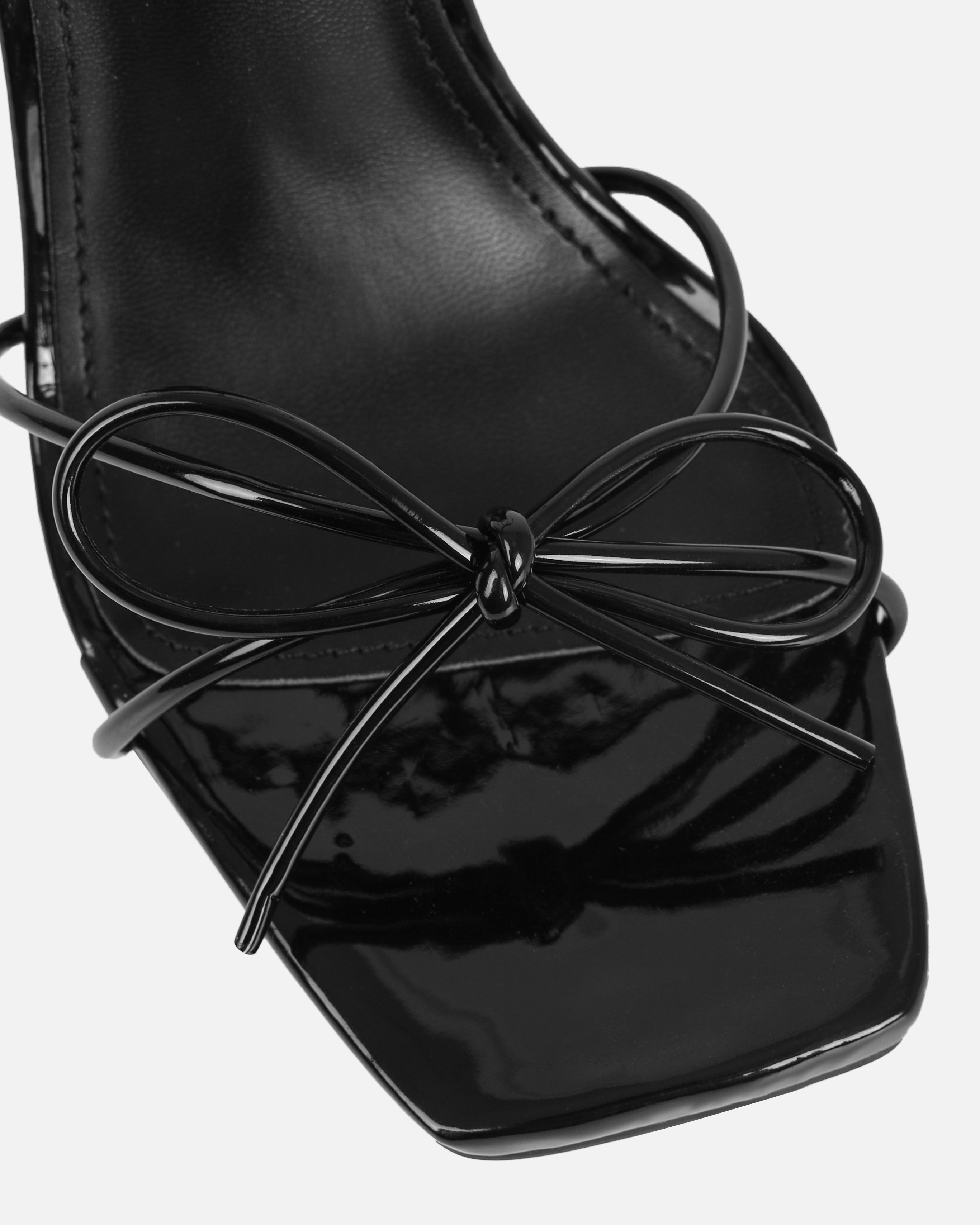 Sunniva Black Patent Bow Detail Lace Up Heels | SIMMI London