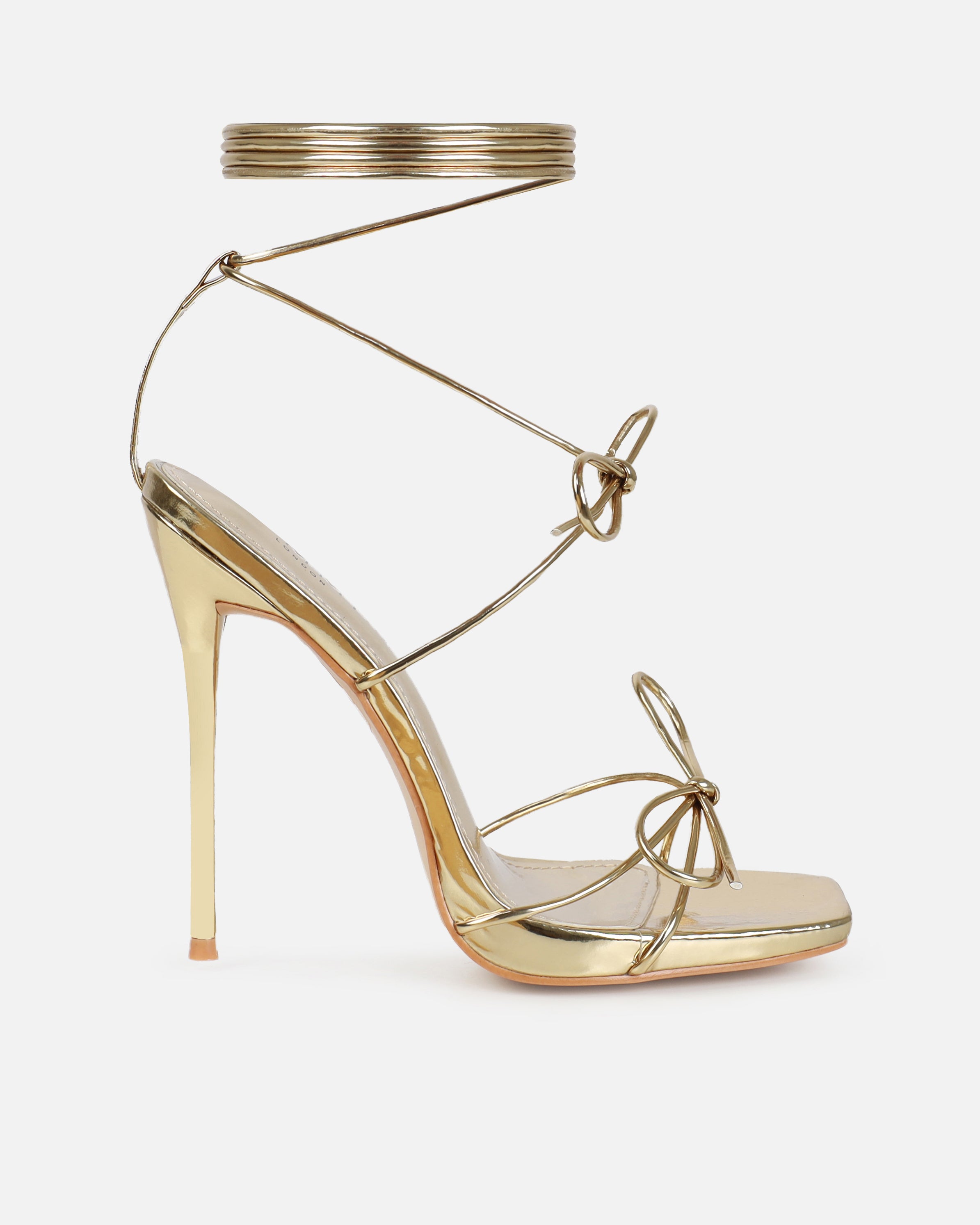 Sunniva Gold Bow Detail Lace Up Heels | SIMMI London