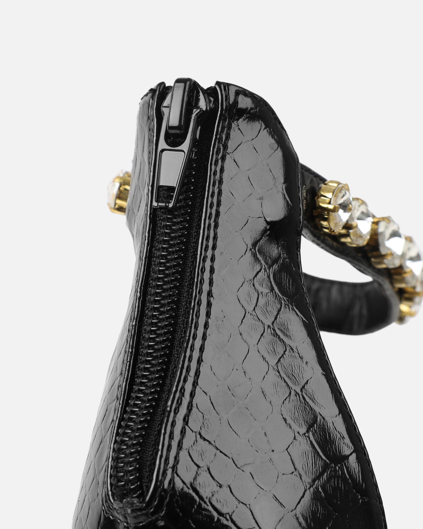 Shivi Black Faux Snake Diamante Heeled Sandals | SIMMI London