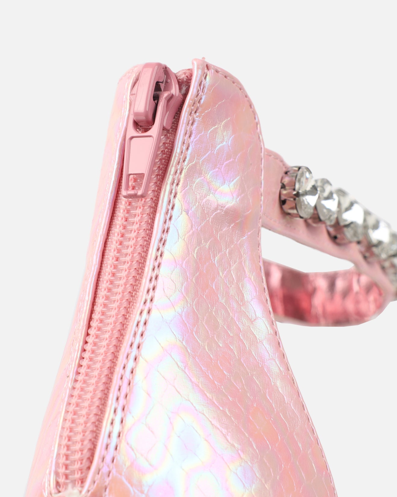 Shivi Pink Faux Snake Diamante Heeled Sandals | SIMMI London