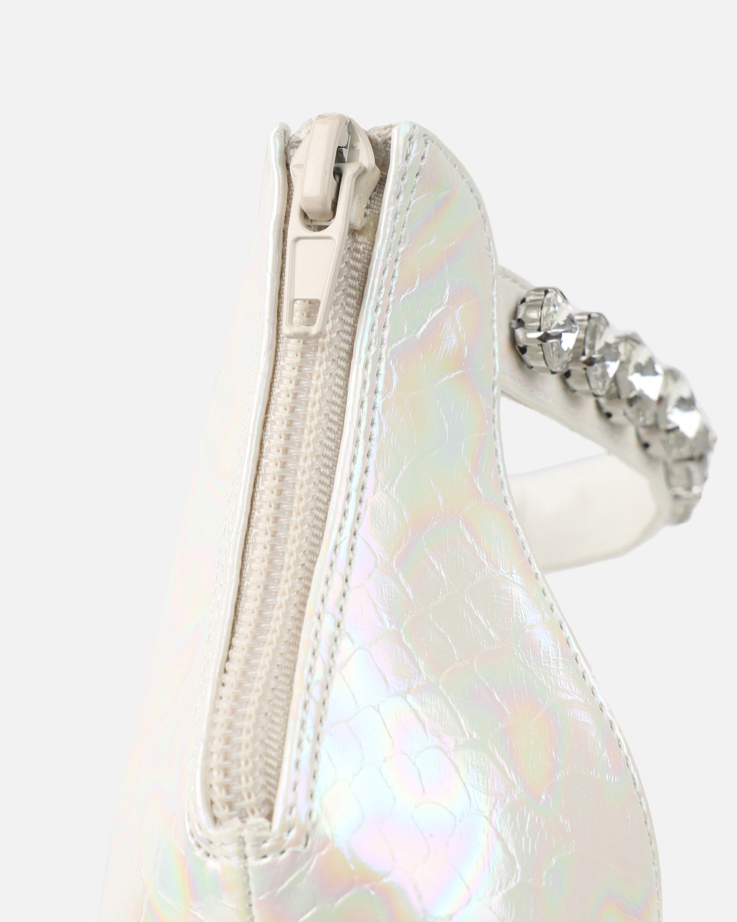 Shivi White Faux Snake Diamante Heeled Sandals | SIMMI London