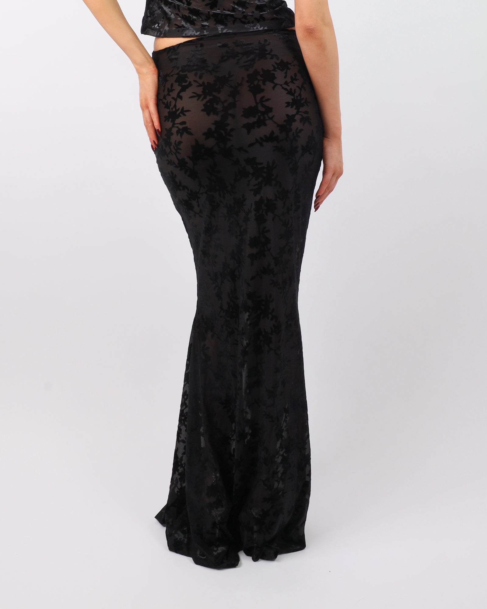 Raven Black Devore Maxi Skirt | SIMMI London