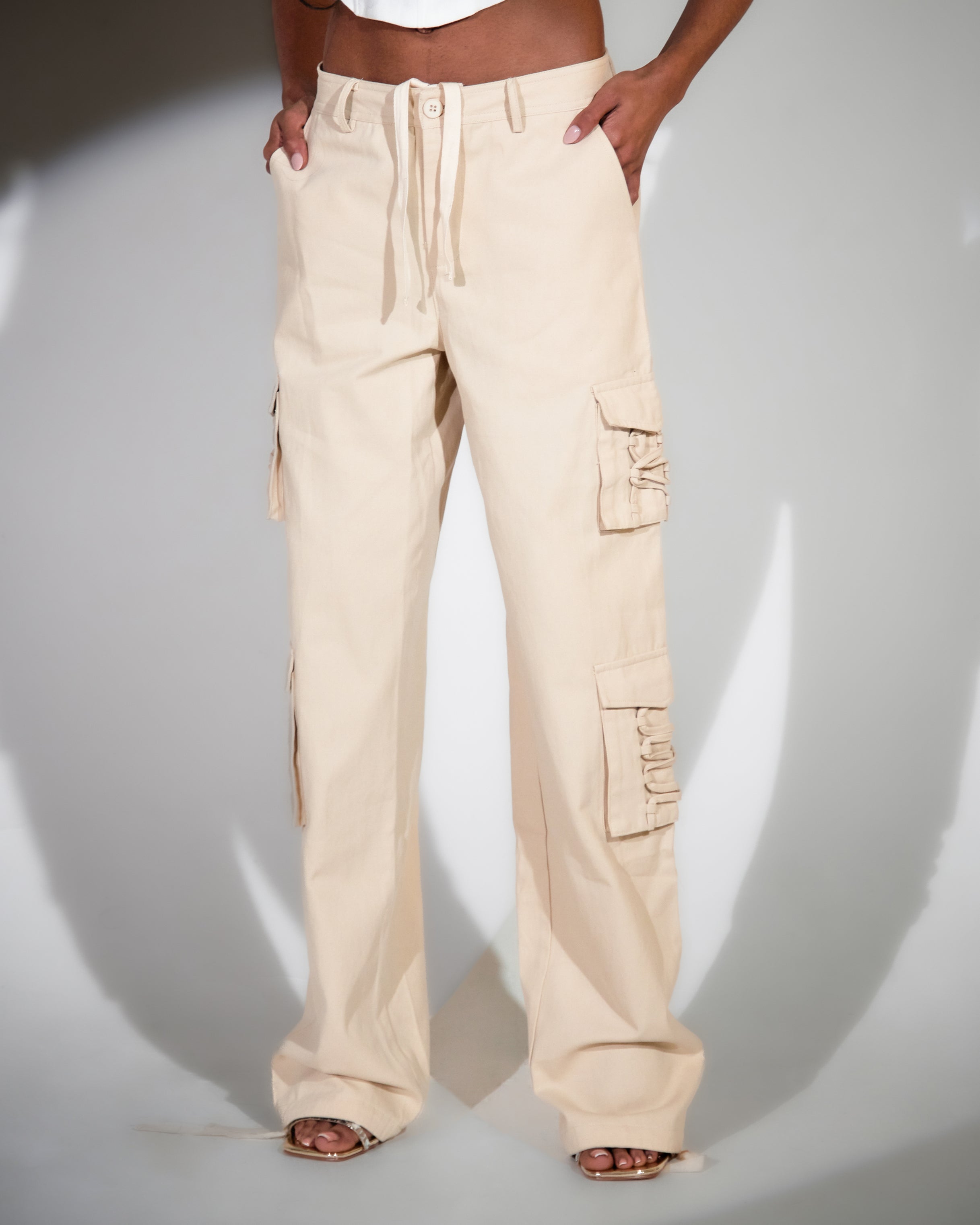 Drift Stone Lace Up Cargo Trousers | SIMMI London