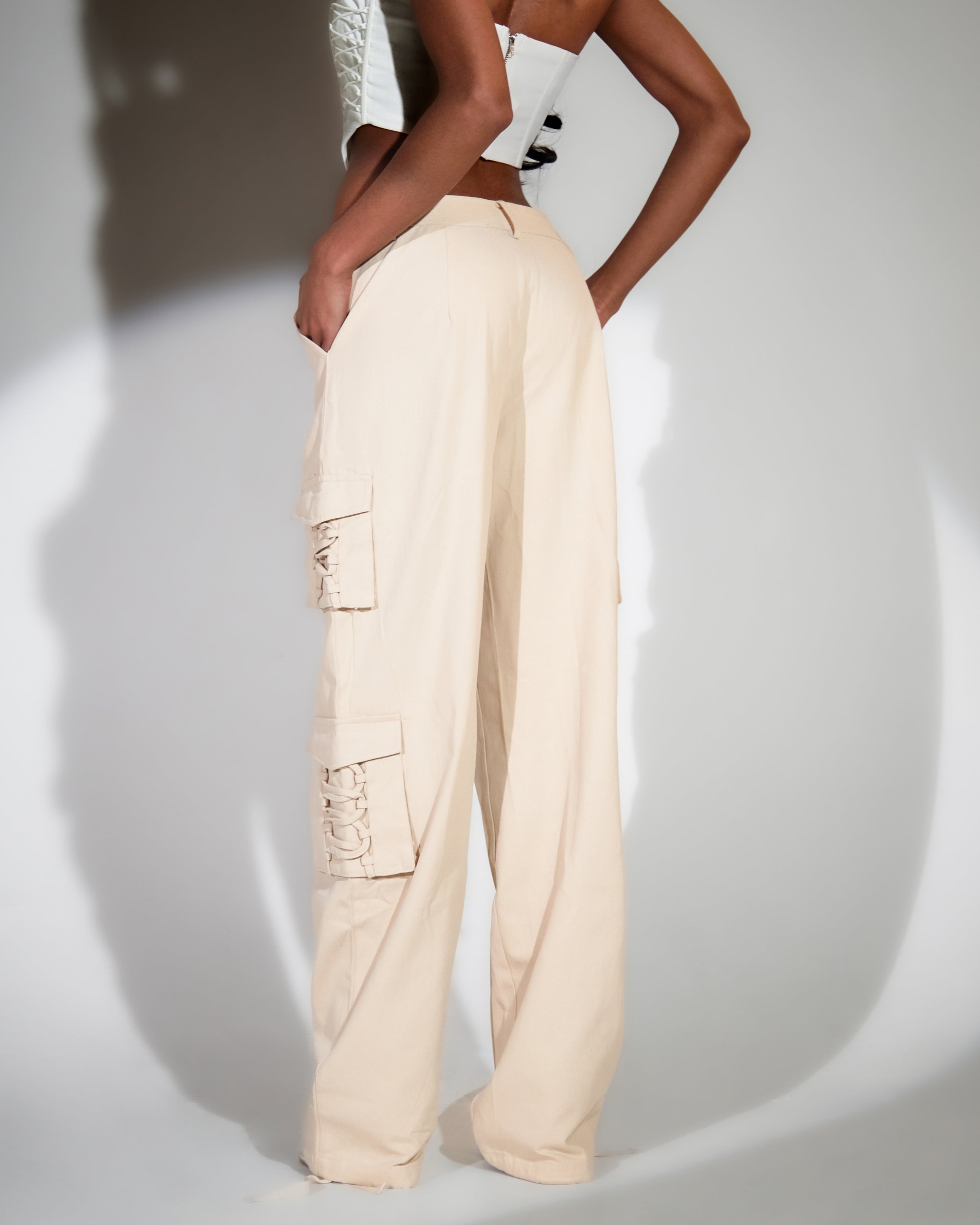 Drift Stone Lace Up Cargo Trousers | SIMMI London