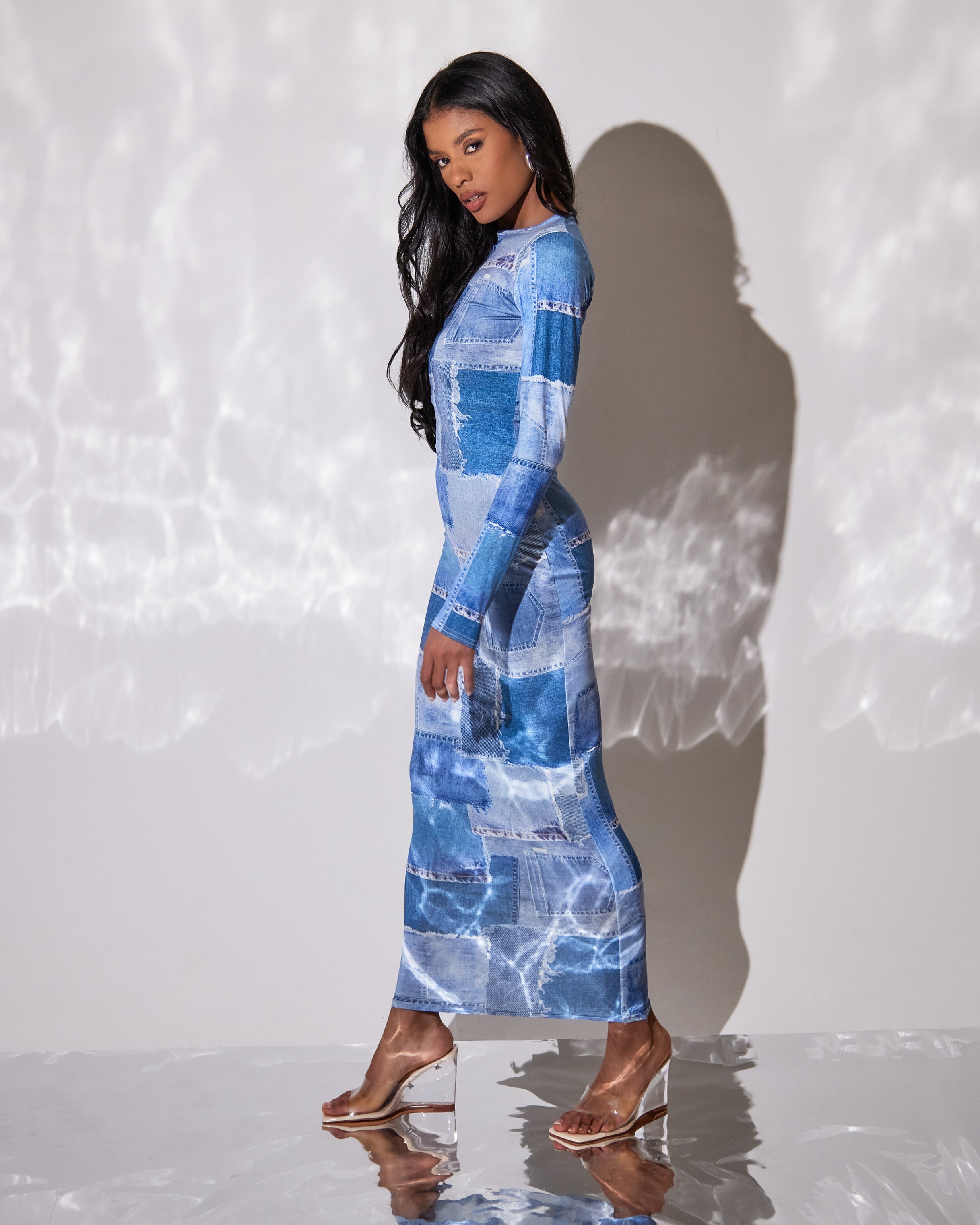 Genes Denim Patchwork Print Midaxi Dress