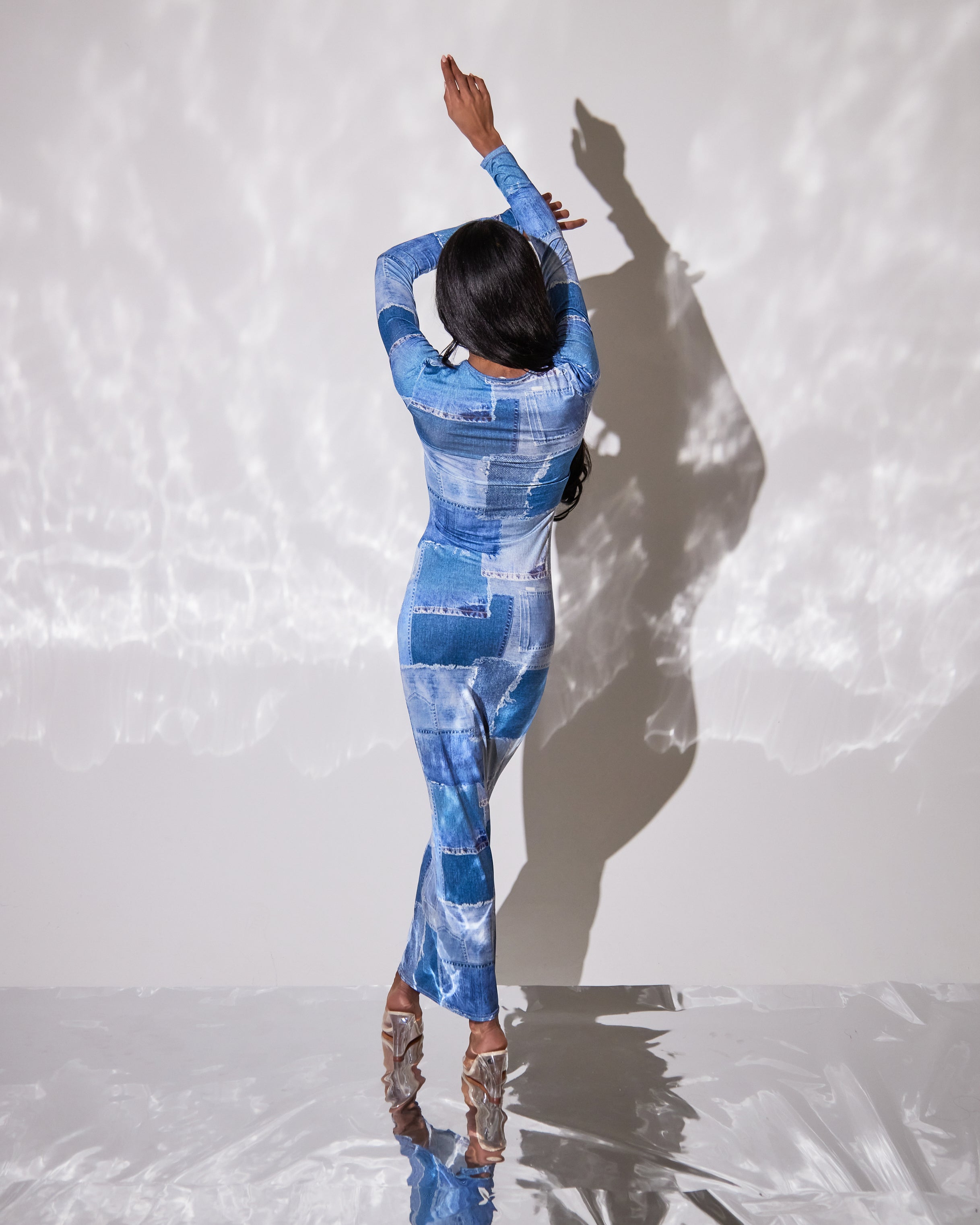 Genes Denim Patchwork Print Midaxi Dress | SIMMI London