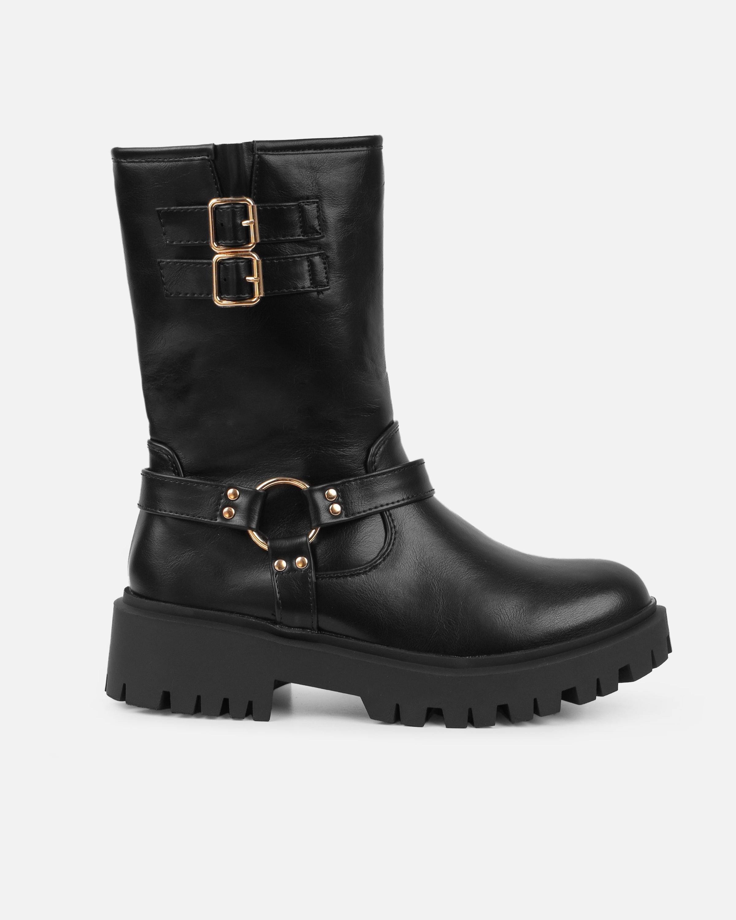 Smith Black Chunky Biker Boots | SIMMI London
