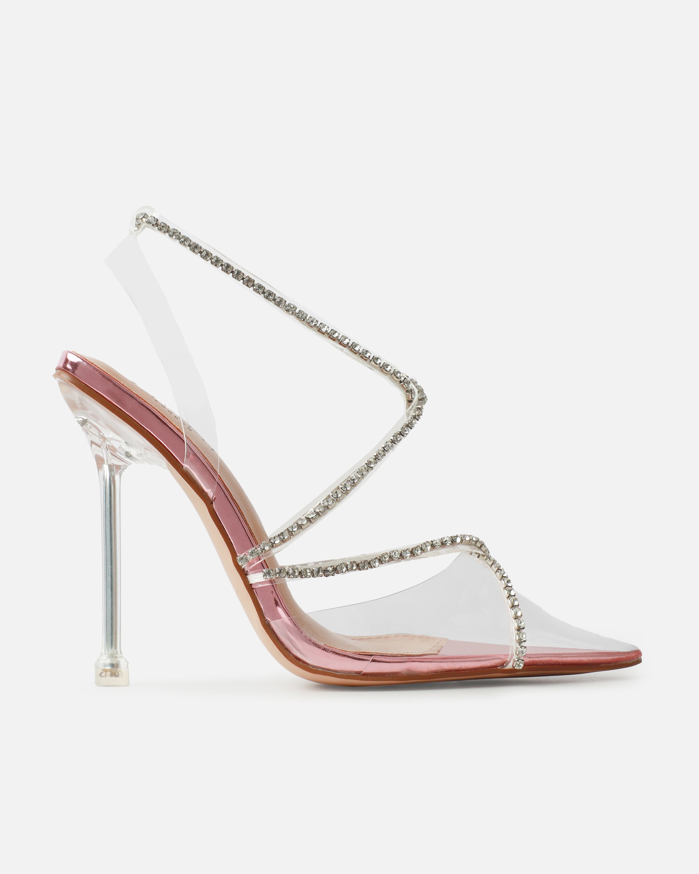 Solstice baby pink diamante clear Stiletto Mules | SIMMI London