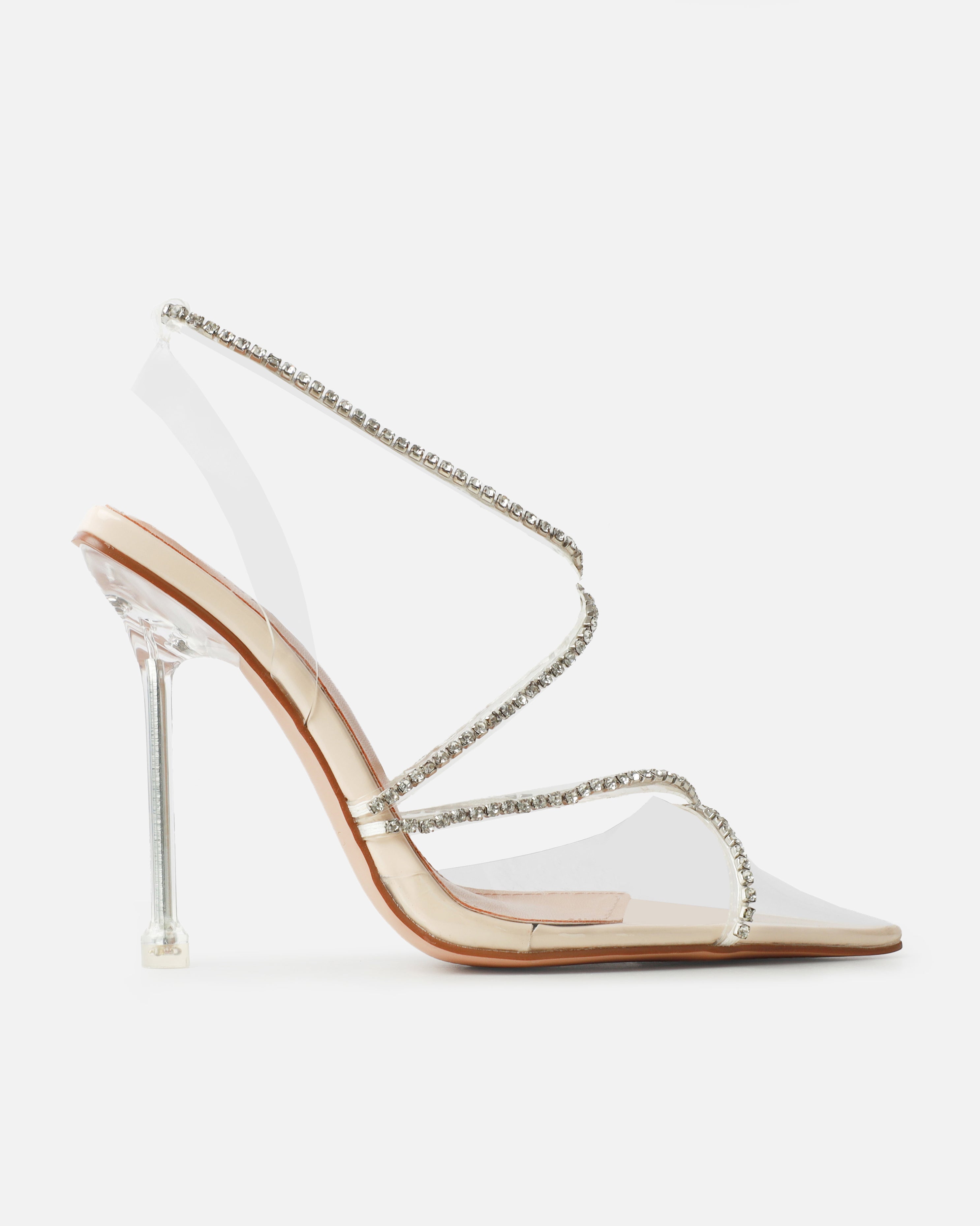 Solstice stone diamante clear Stiletto Mules | SIMMI London