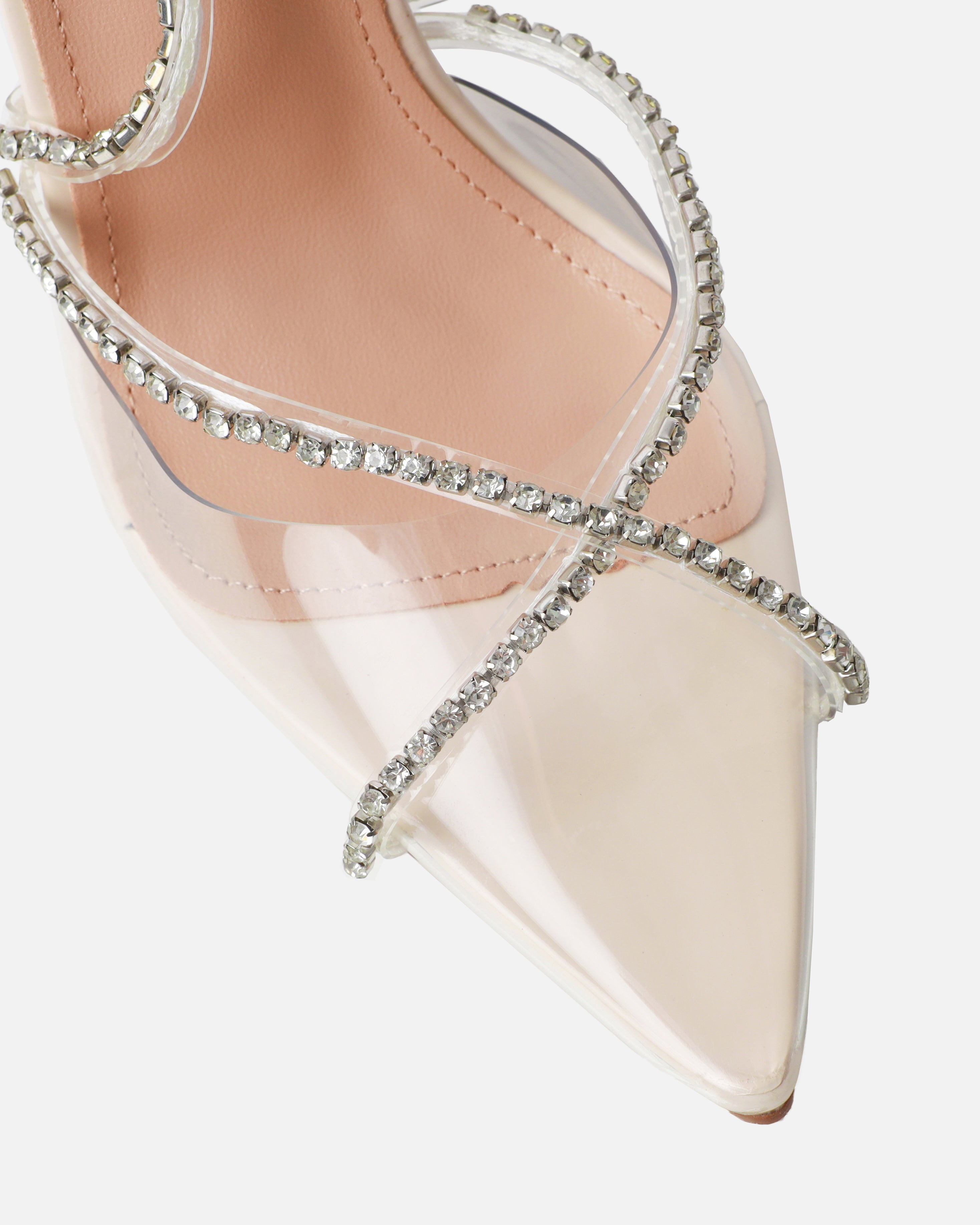 Solstice stone diamante clear Stiletto Mules | SIMMI London