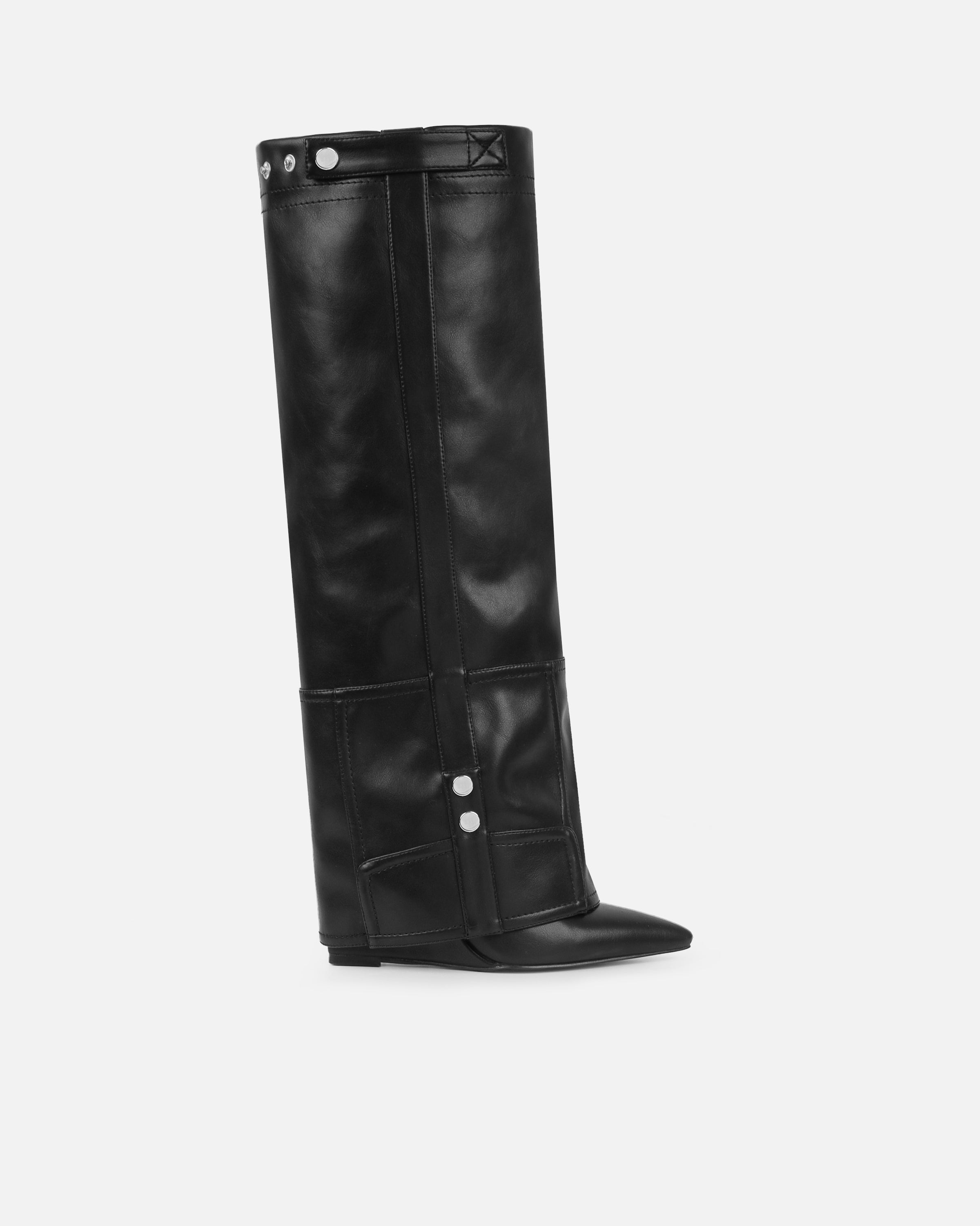 Sonny black fold over wedge knee boots | SIMMI London