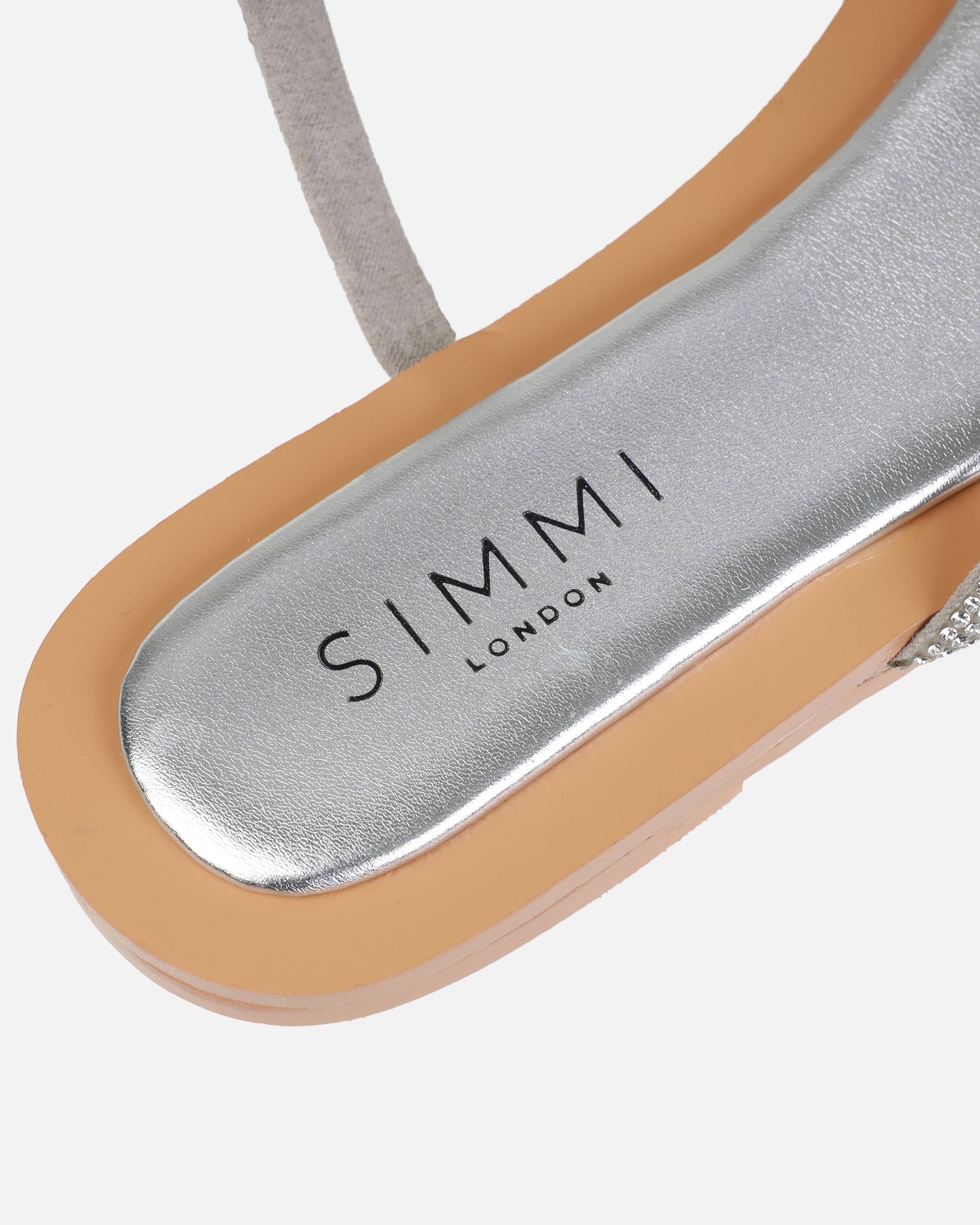 Nashwa Silver Diamante Spiral Flat Sandals | SIMMI London