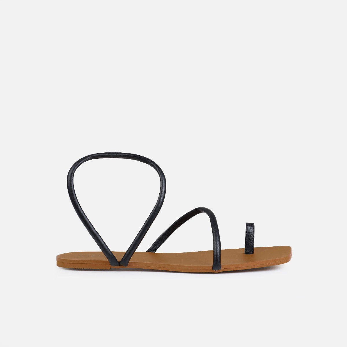Leif Wide Fit Black Toe Loop Flat Sandals | SIMMI London