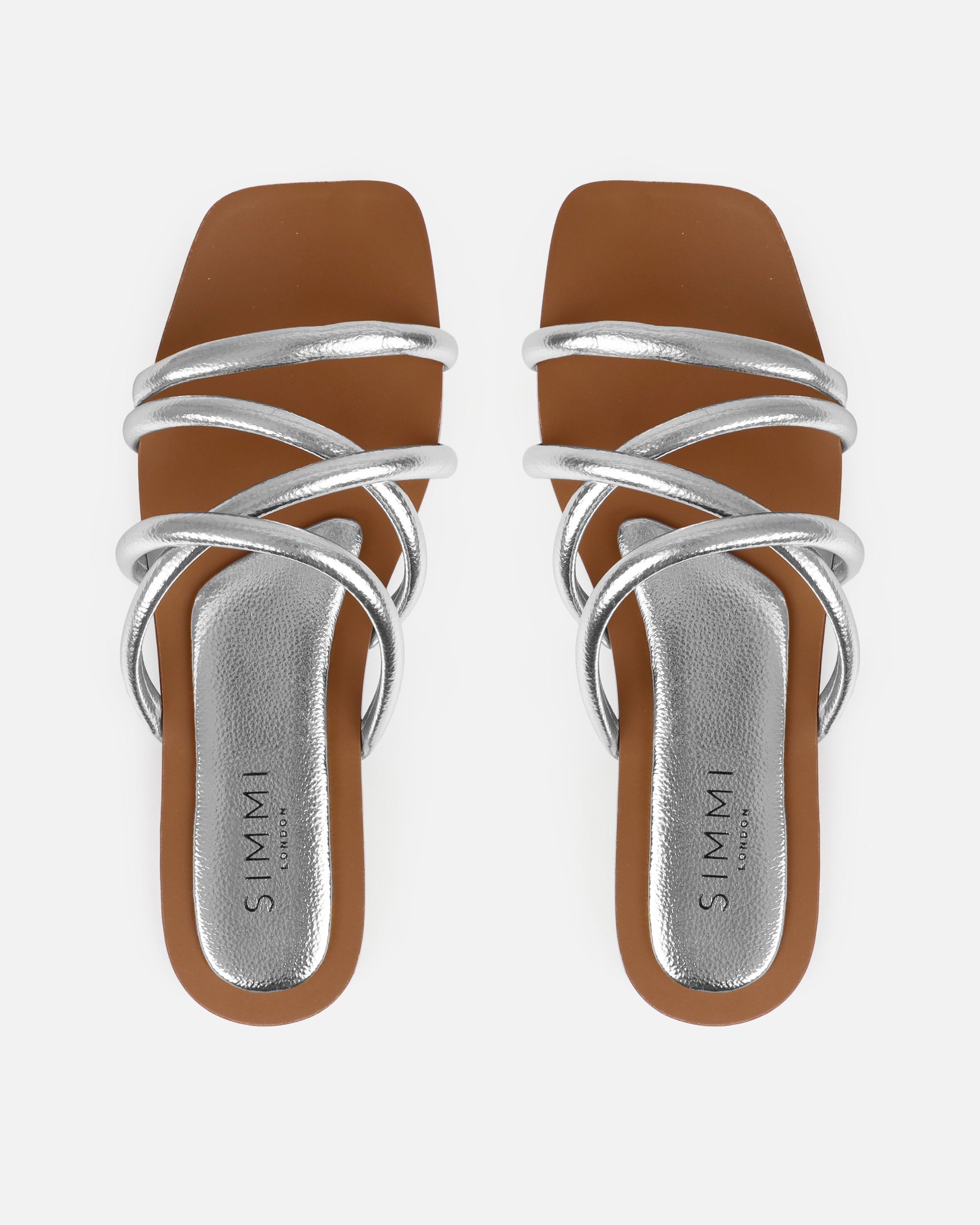 Joelley Silver Metallic Strappy Flat Slides | SIMMI London