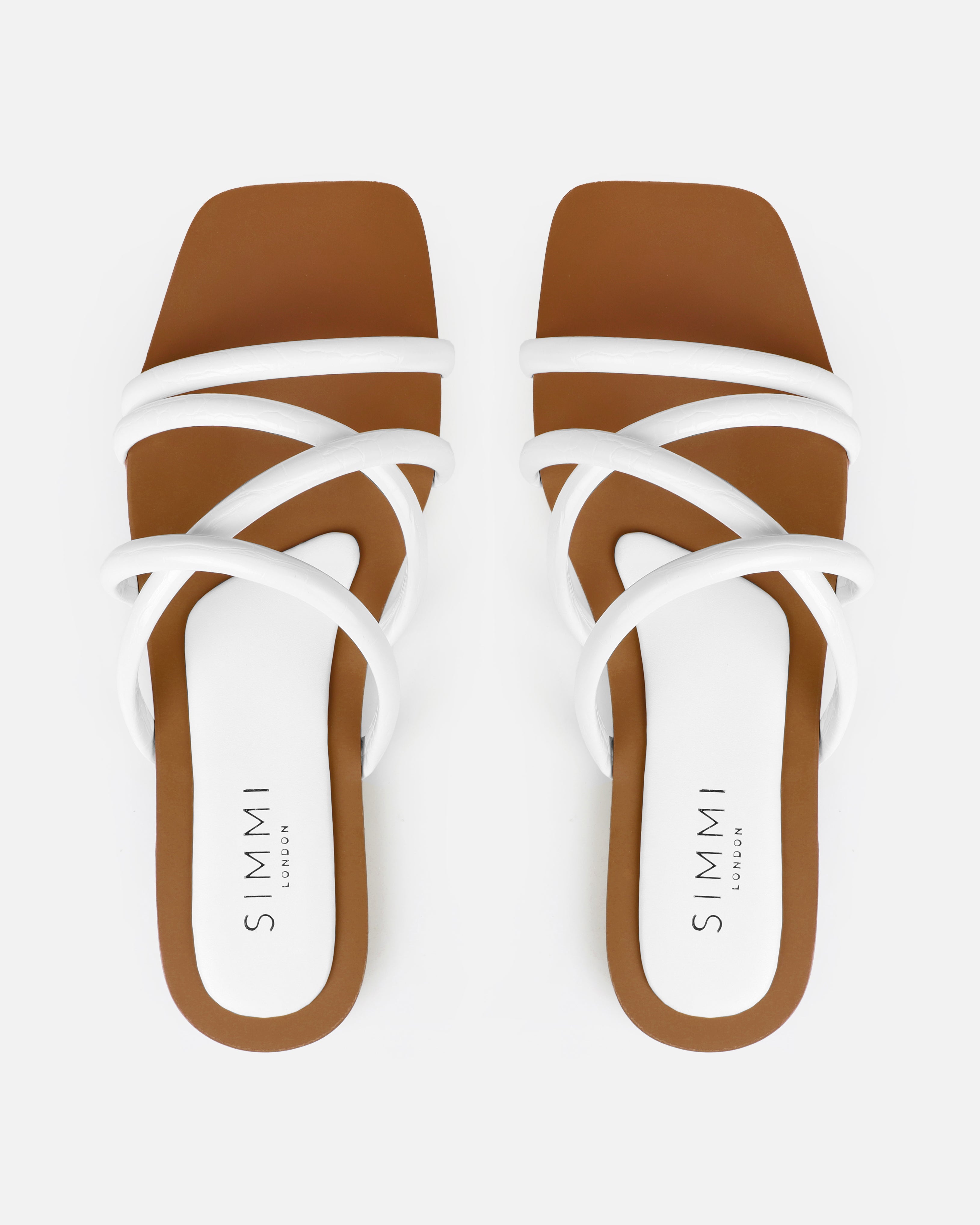 Joelley White Faux Croc Print Strappy Flat Slides | SIMMI London