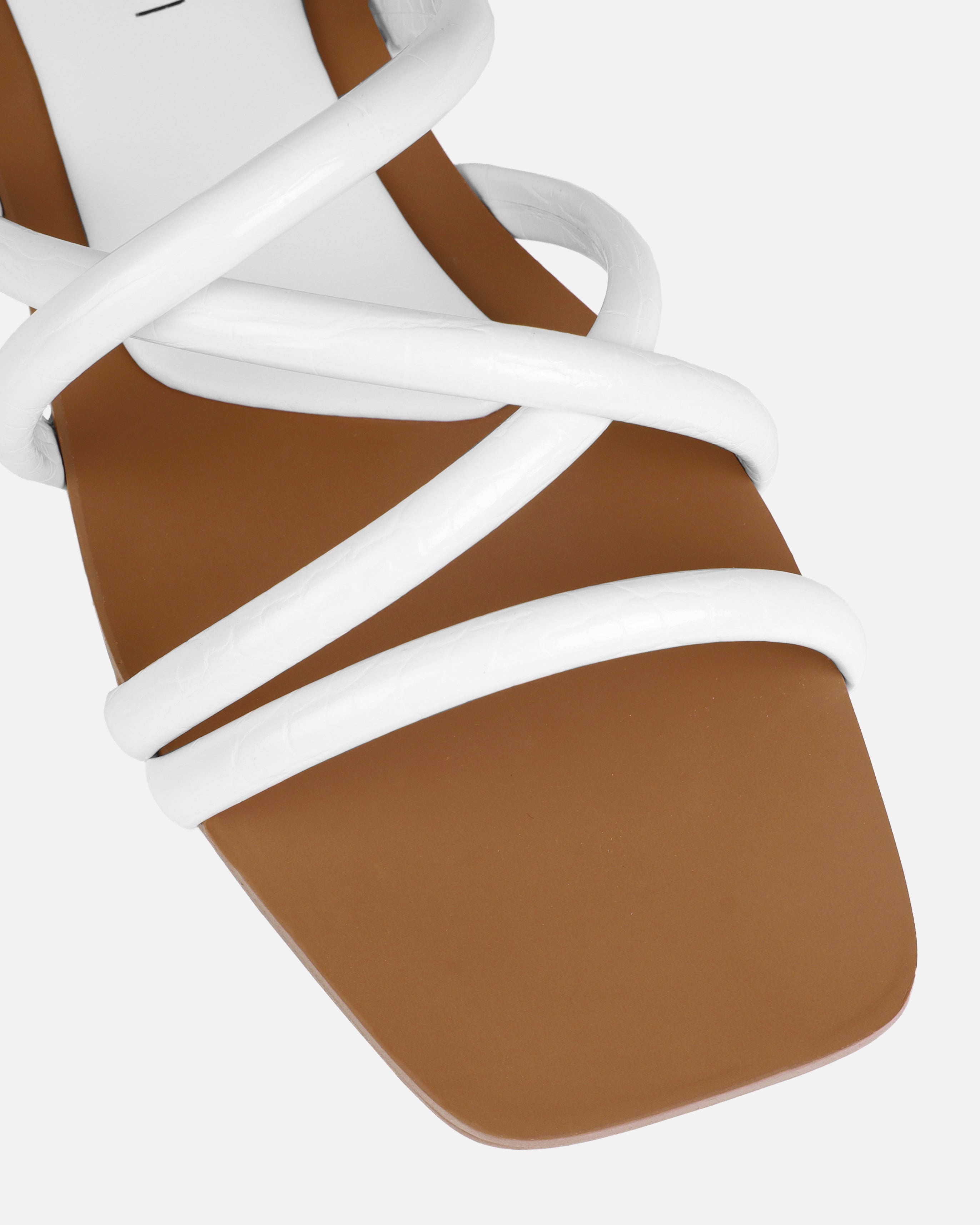 Joelley White Faux Croc Print Strappy Flat Slides | SIMMI London