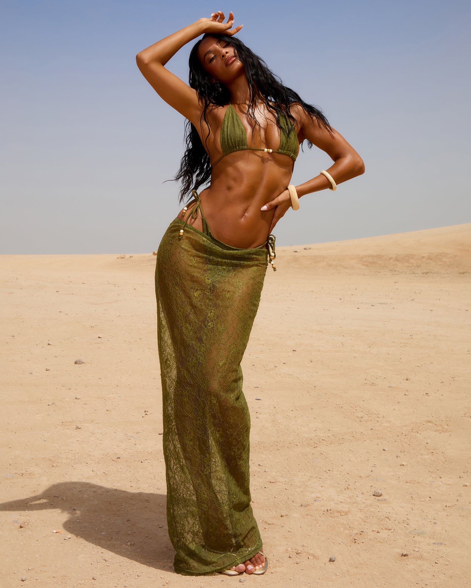 ANAYA KHAKI LACE MAXI SKIRT | SIMMI London