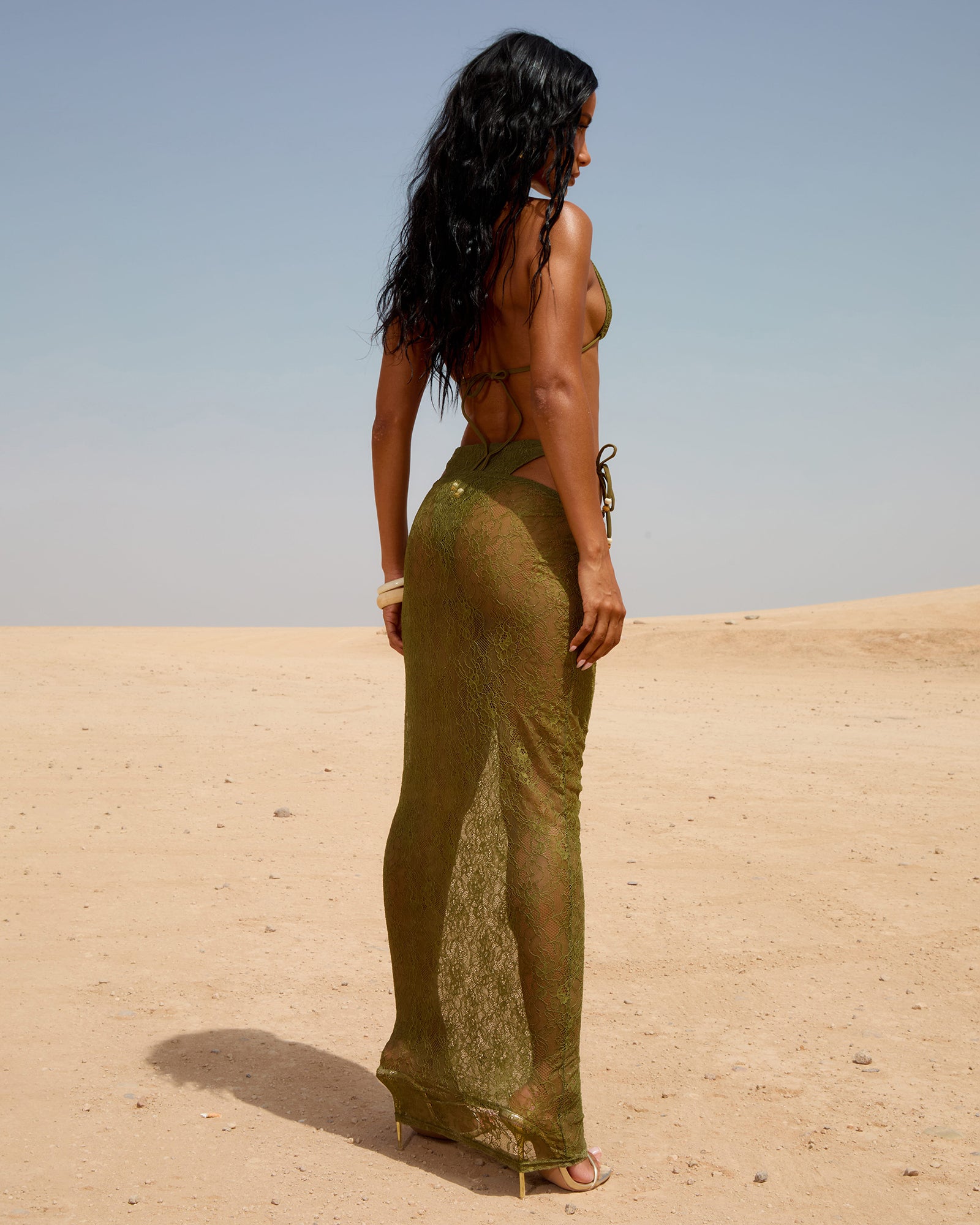 ANAYA KHAKI LACE MAXI SKIRT