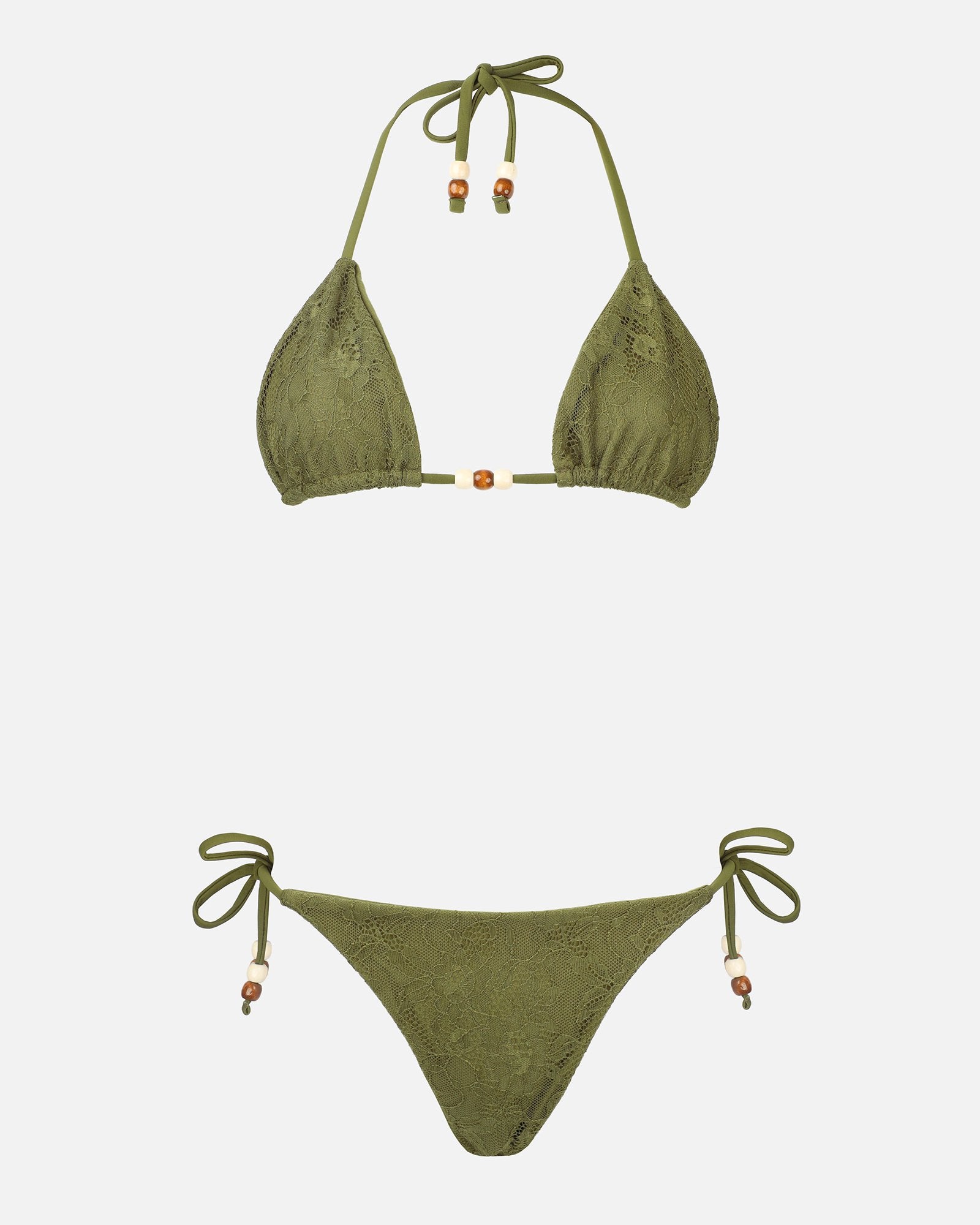 KALARI KHAKI LACE BEADED BIKINI SET | SIMMI London