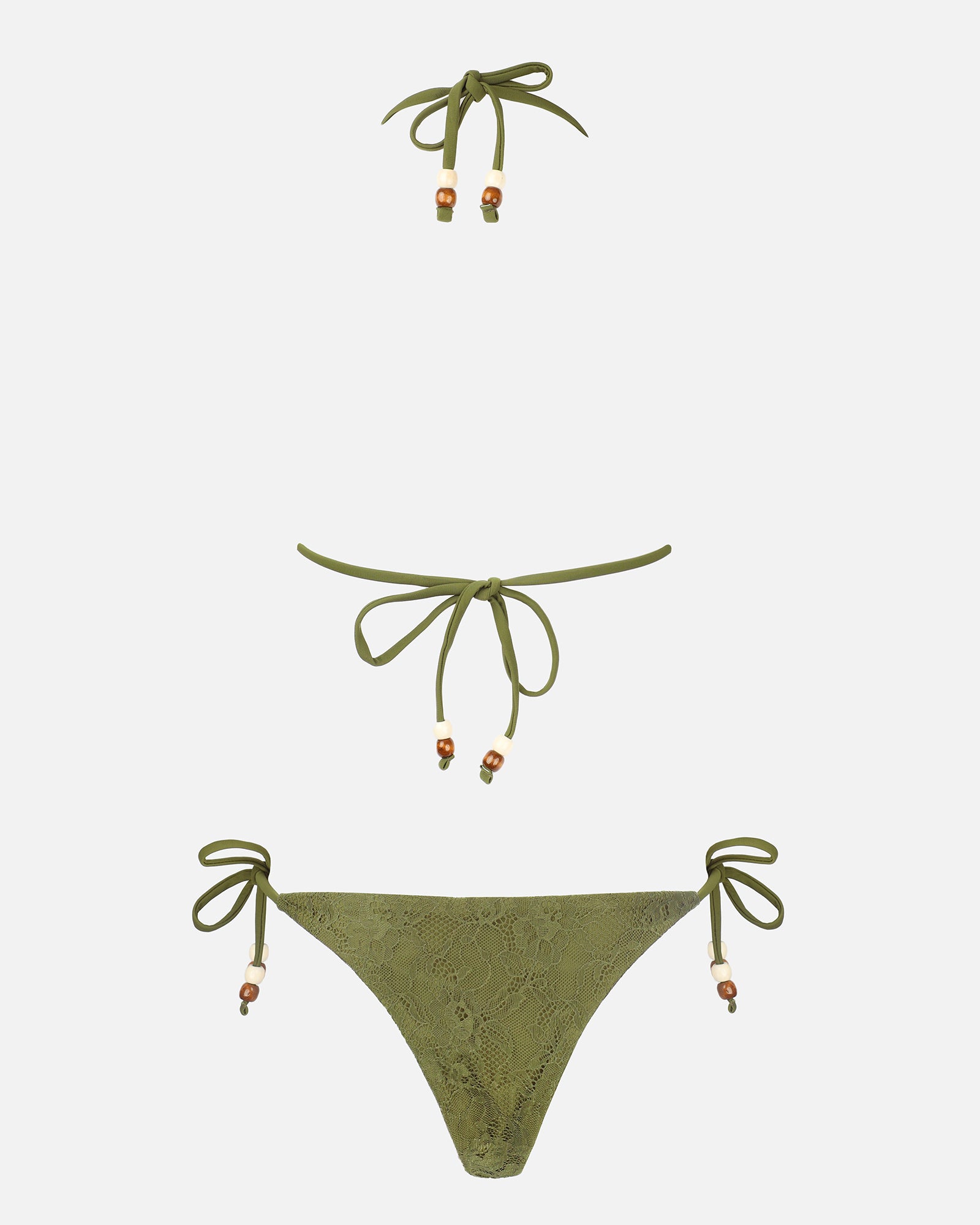 KALARI KHAKI LACE BEADED BIKINI SET | SIMMI London