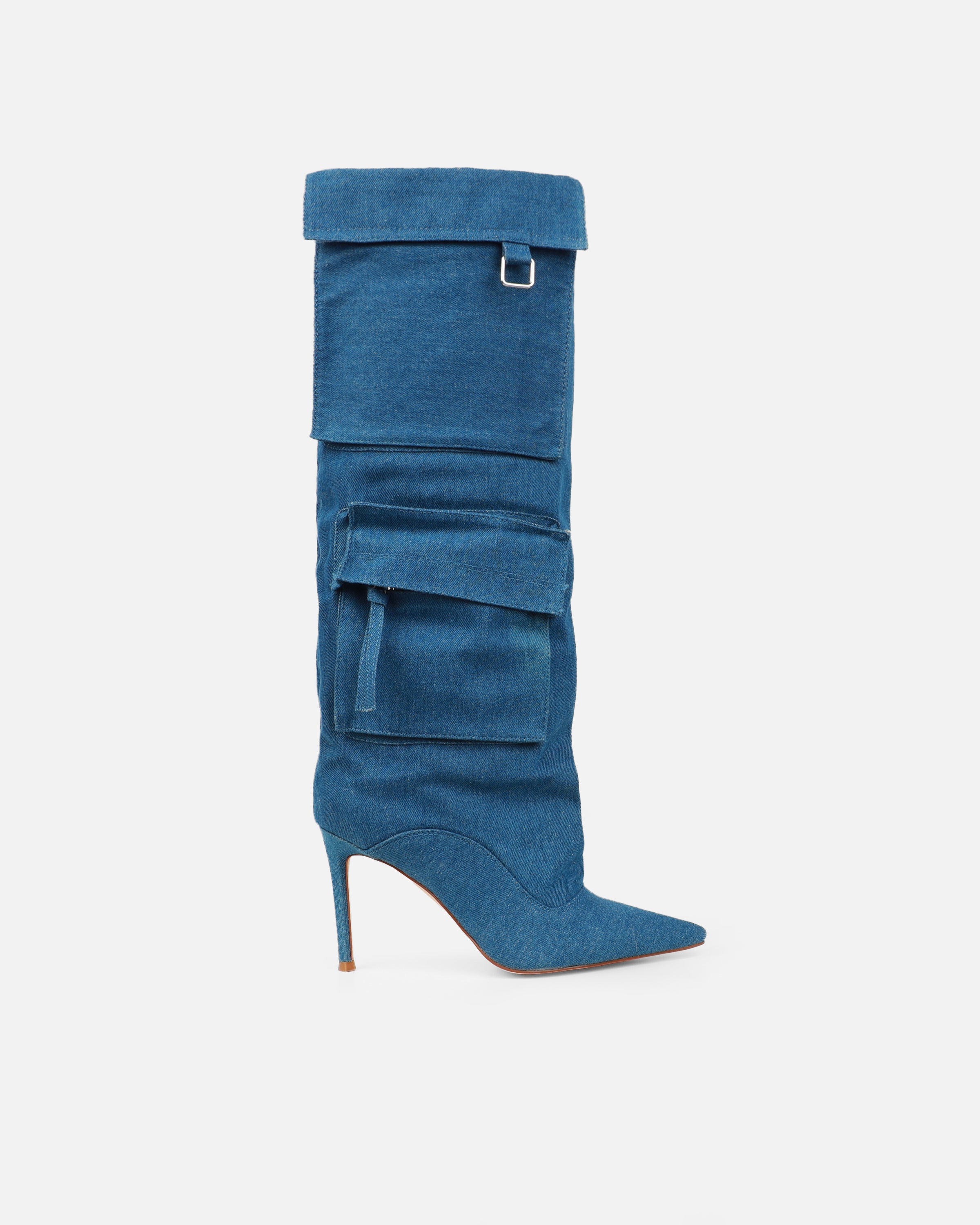 Stan Blue Denim Cargo Stiletto Boots | SIMMI London