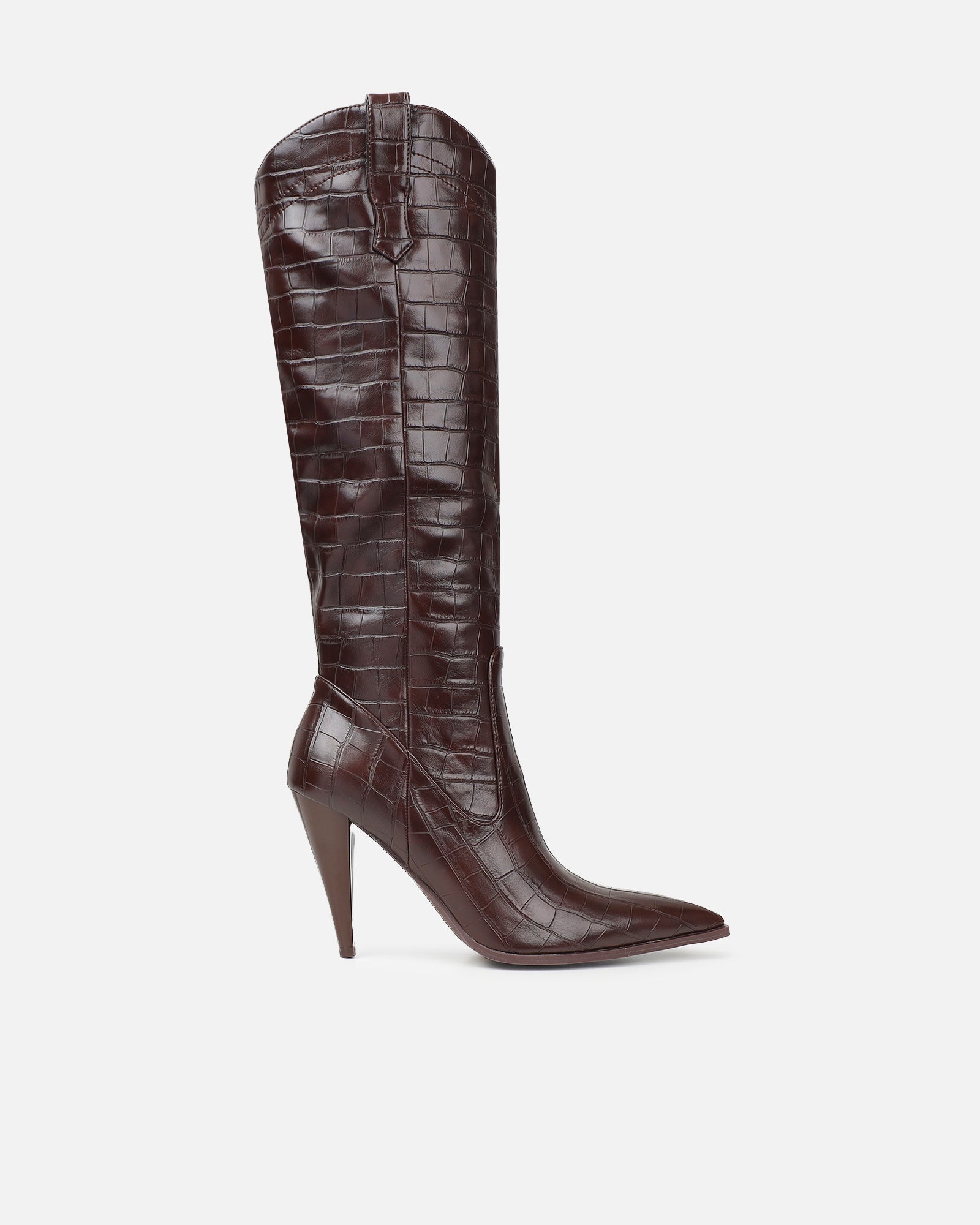 Stapleton Brown Croc Effect Western Boots | SIMMI London
