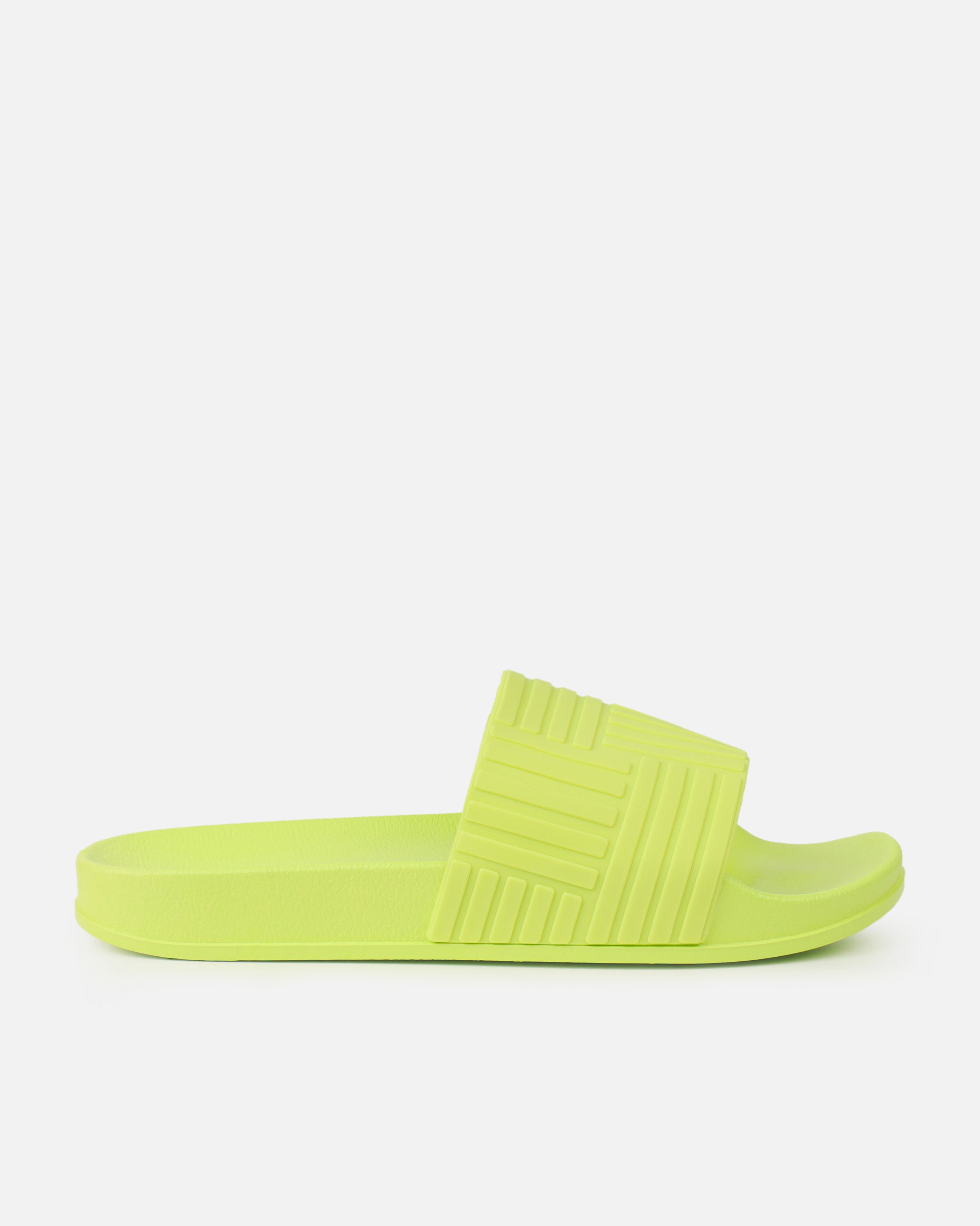 Sunnie Lime Green Pattern Flat Slides | SIMMI London