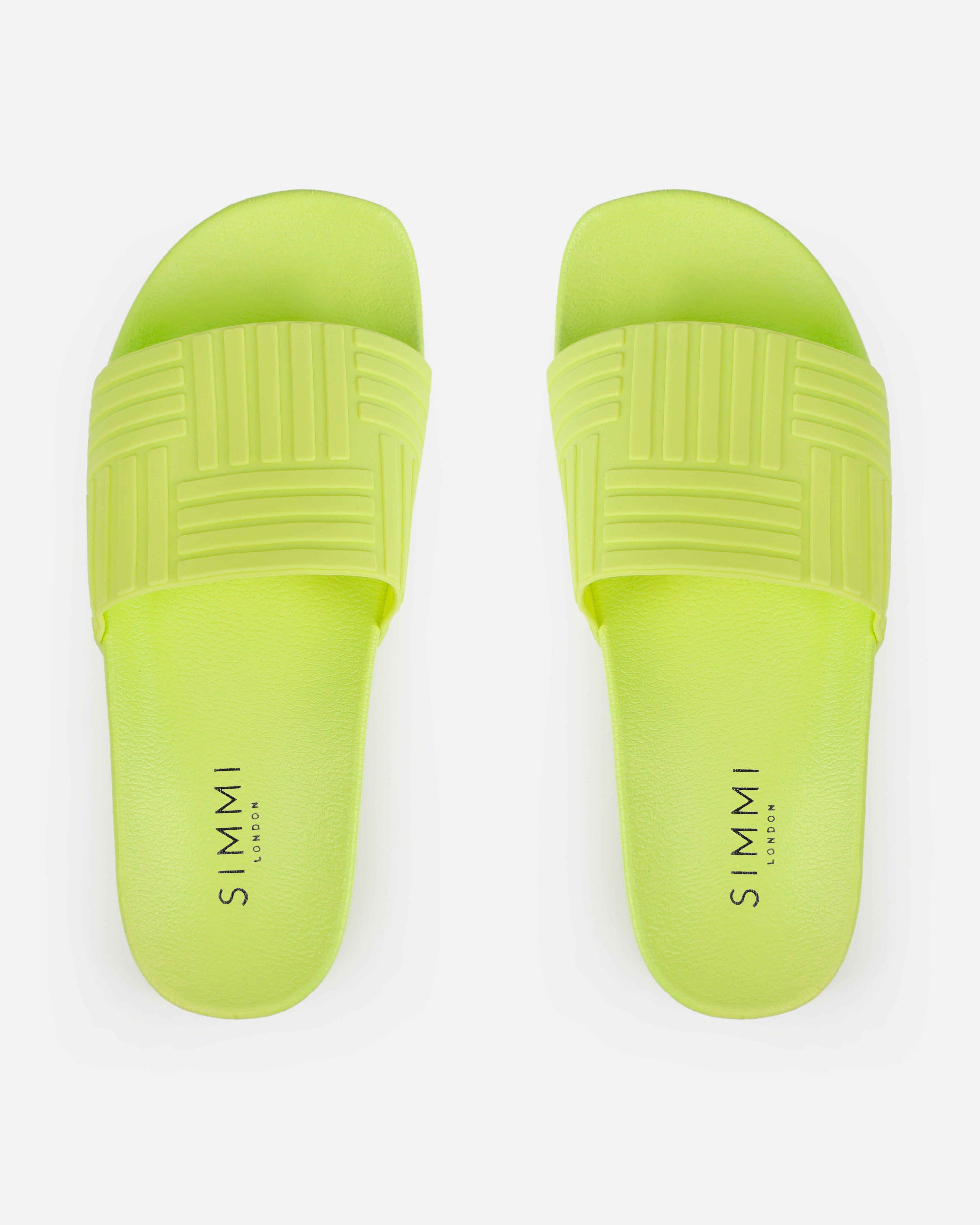 Sunnie Lime Green Pattern Flat Slides | SIMMI London