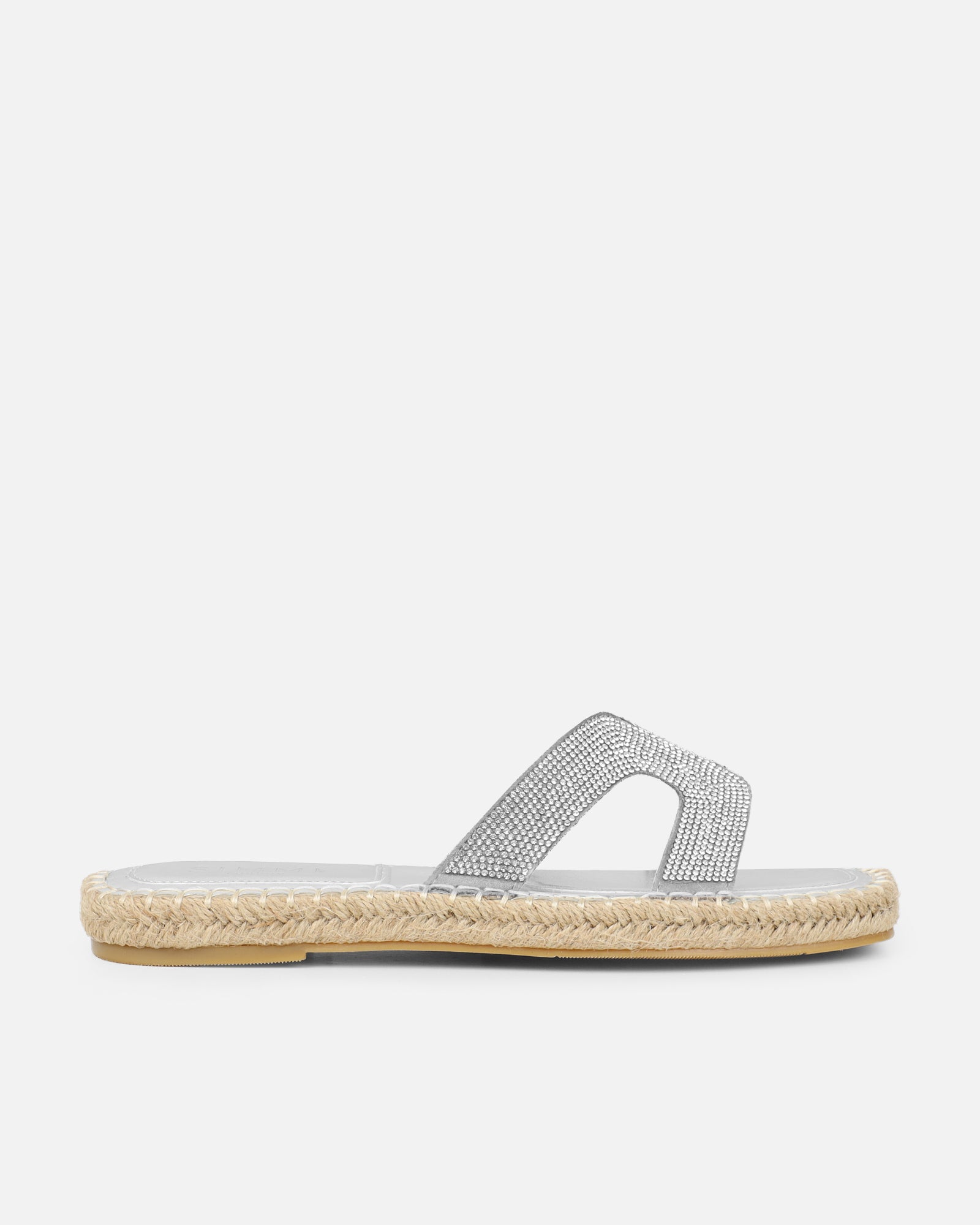 Sutton Silver Espadrille Slide Flat Sandals | SIMMI London