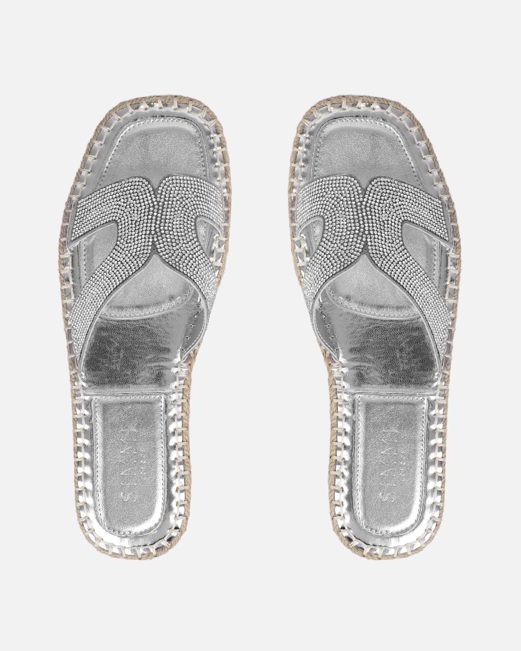 Sutton Silver Espadrille Slide Flat Sandals | SIMMI London