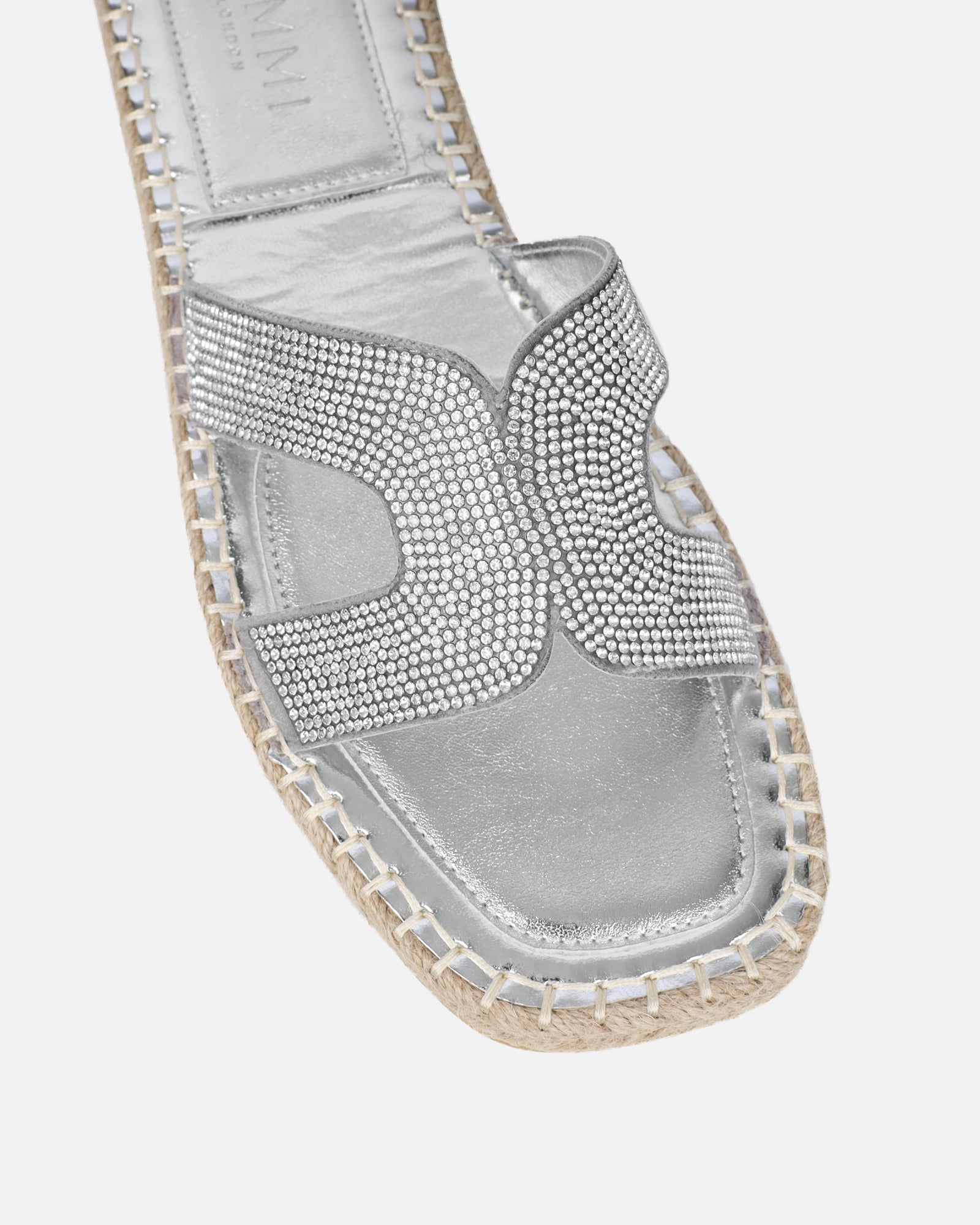 Sutton Silver Espadrille Slide Flat Sandals | SIMMI London