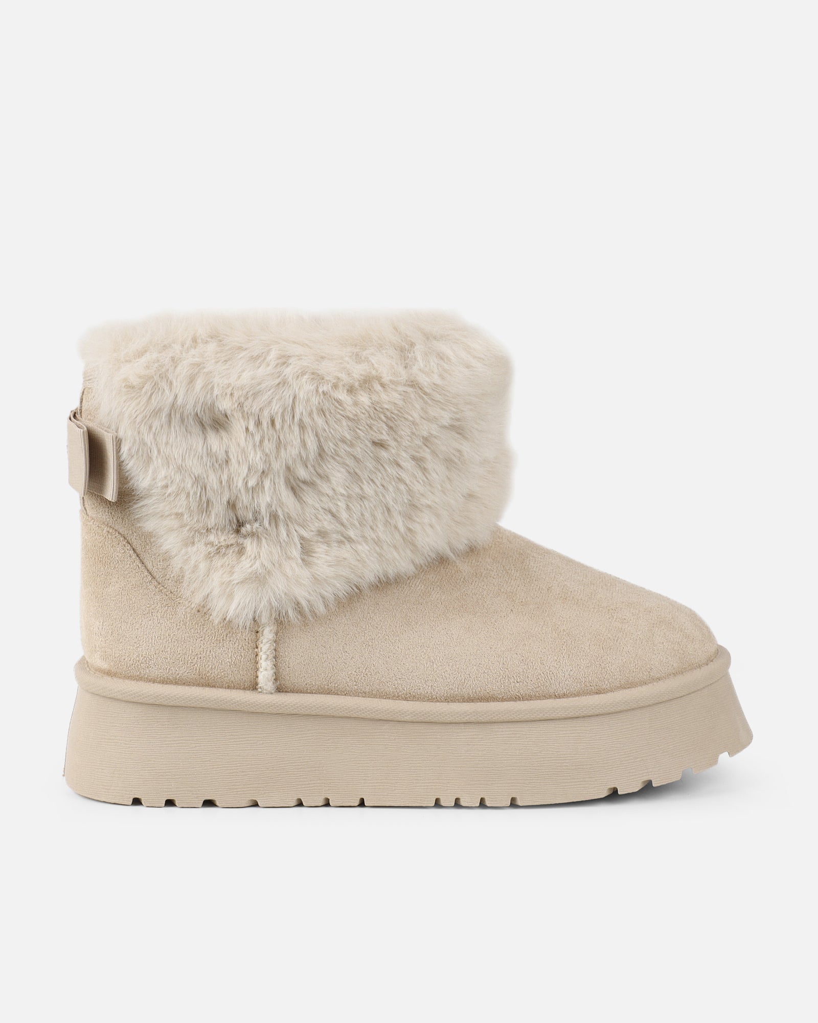 Tomiee Beige Faux Suede Fur Trimmed Ankle Boots | SIMMI London