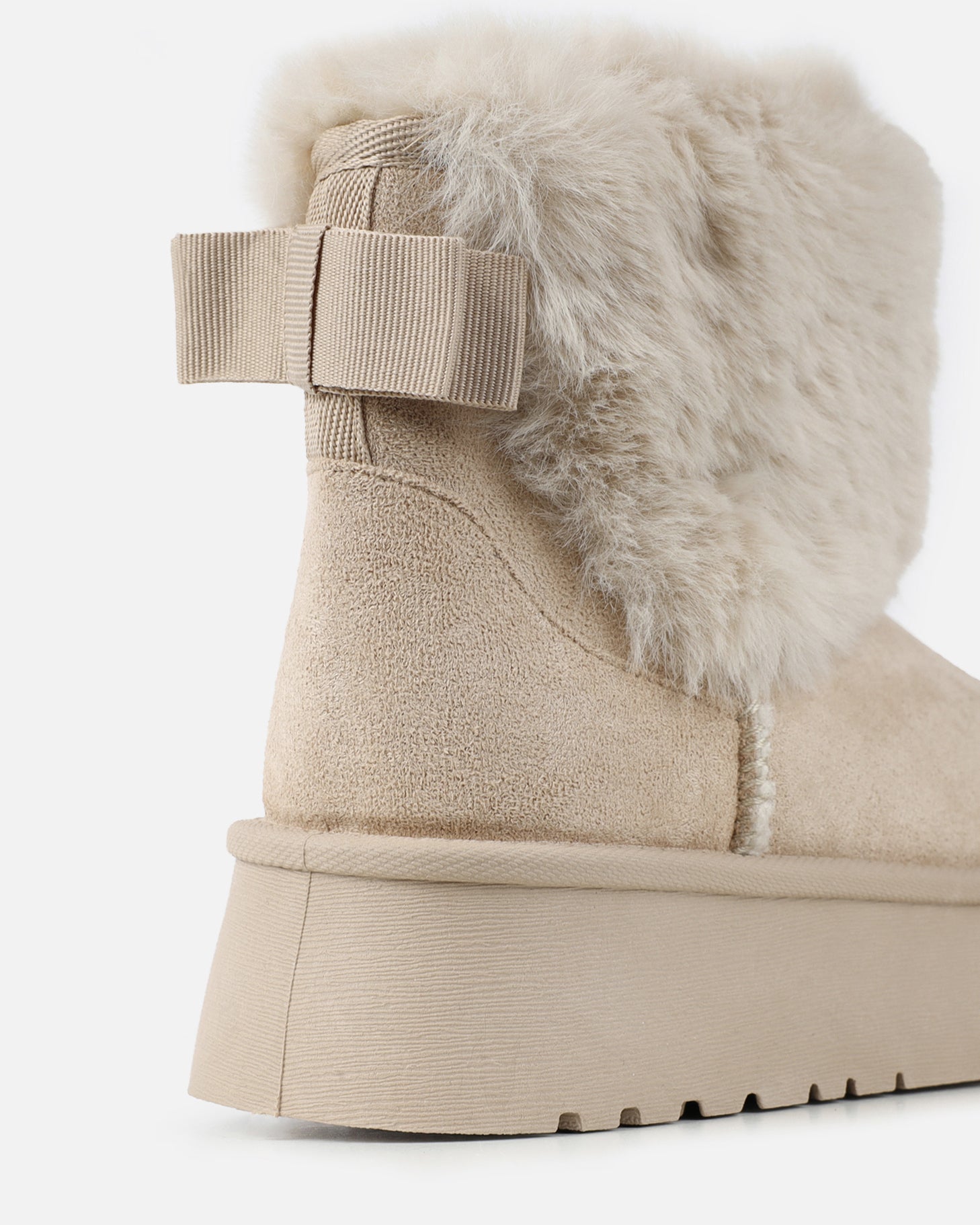 Tomiee Beige Faux Suede Fur Trimmed Ankle Boots | SIMMI London