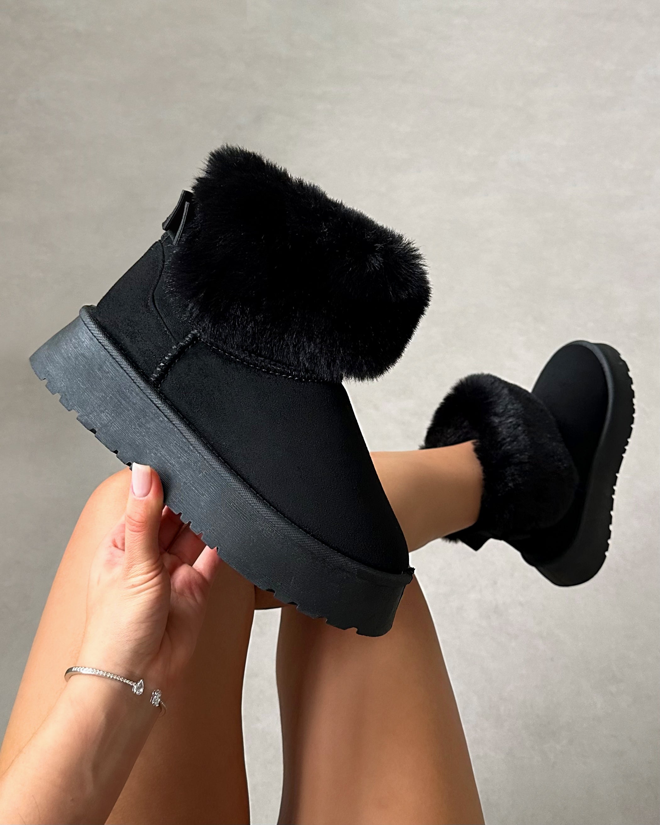 Tomiee Black Faux Suede Fur Trimmed Ankle Boots | SIMMI London