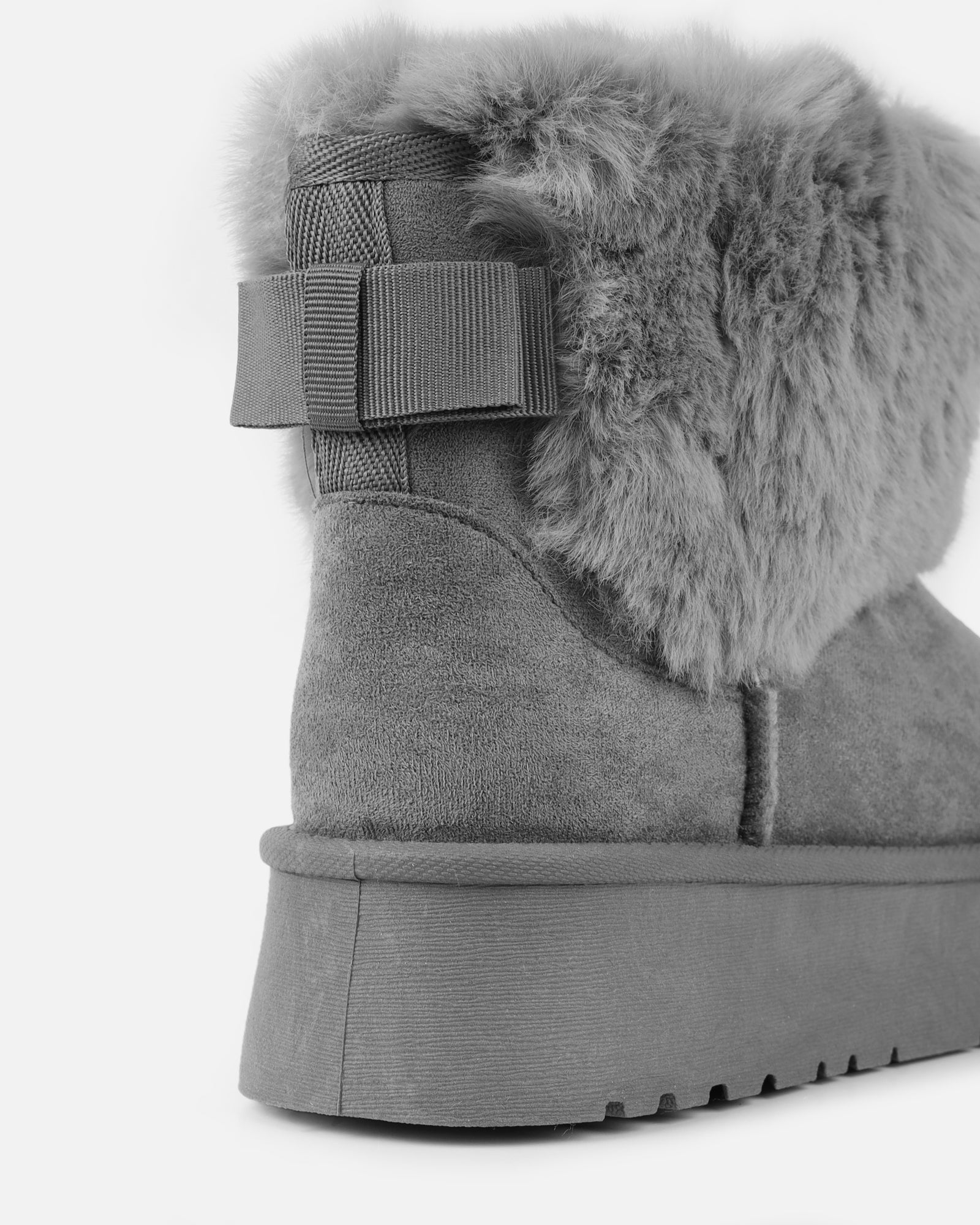 Tomiee Grey Faux Suede Fur Trimmed Ankle Boots | SIMMI London