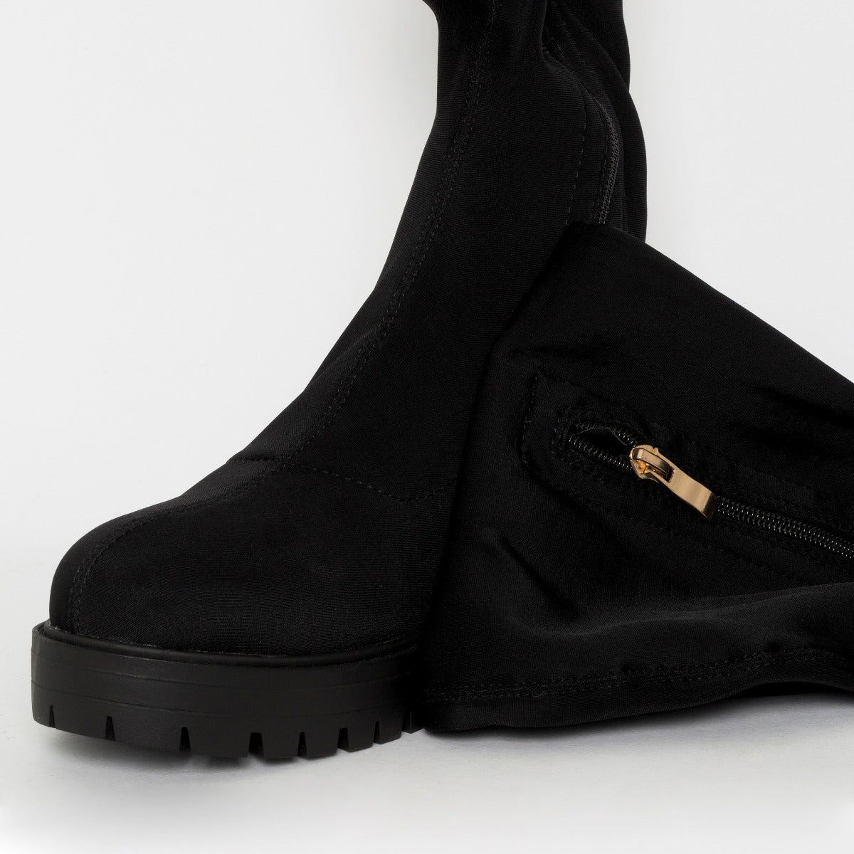 Tamia Black Lycra Flat Over the Knee Boots