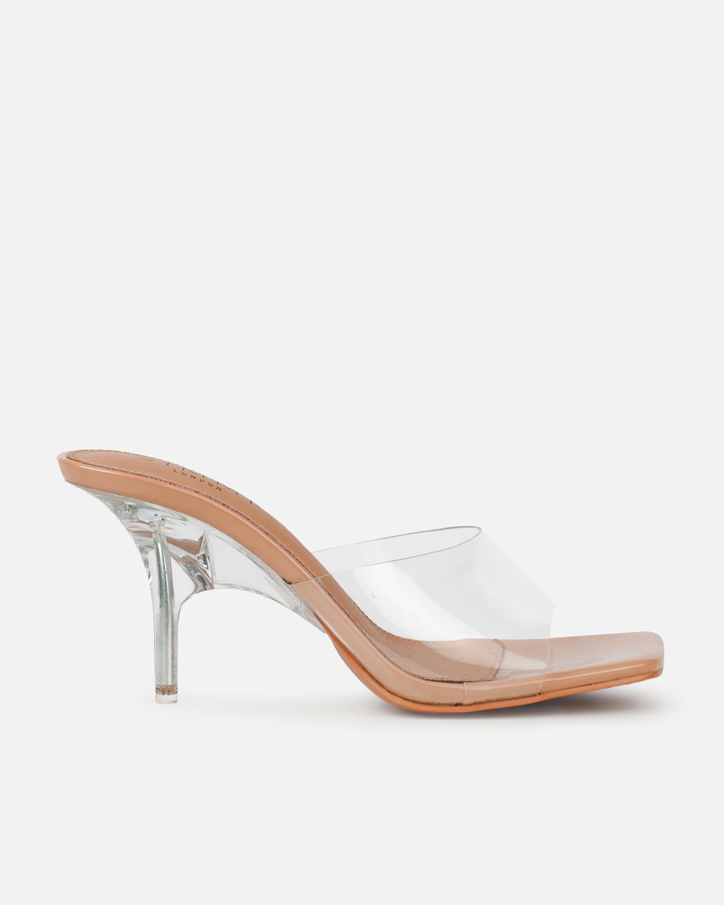Tammie Nude Clear Mid Heel Mules | SIMMI London