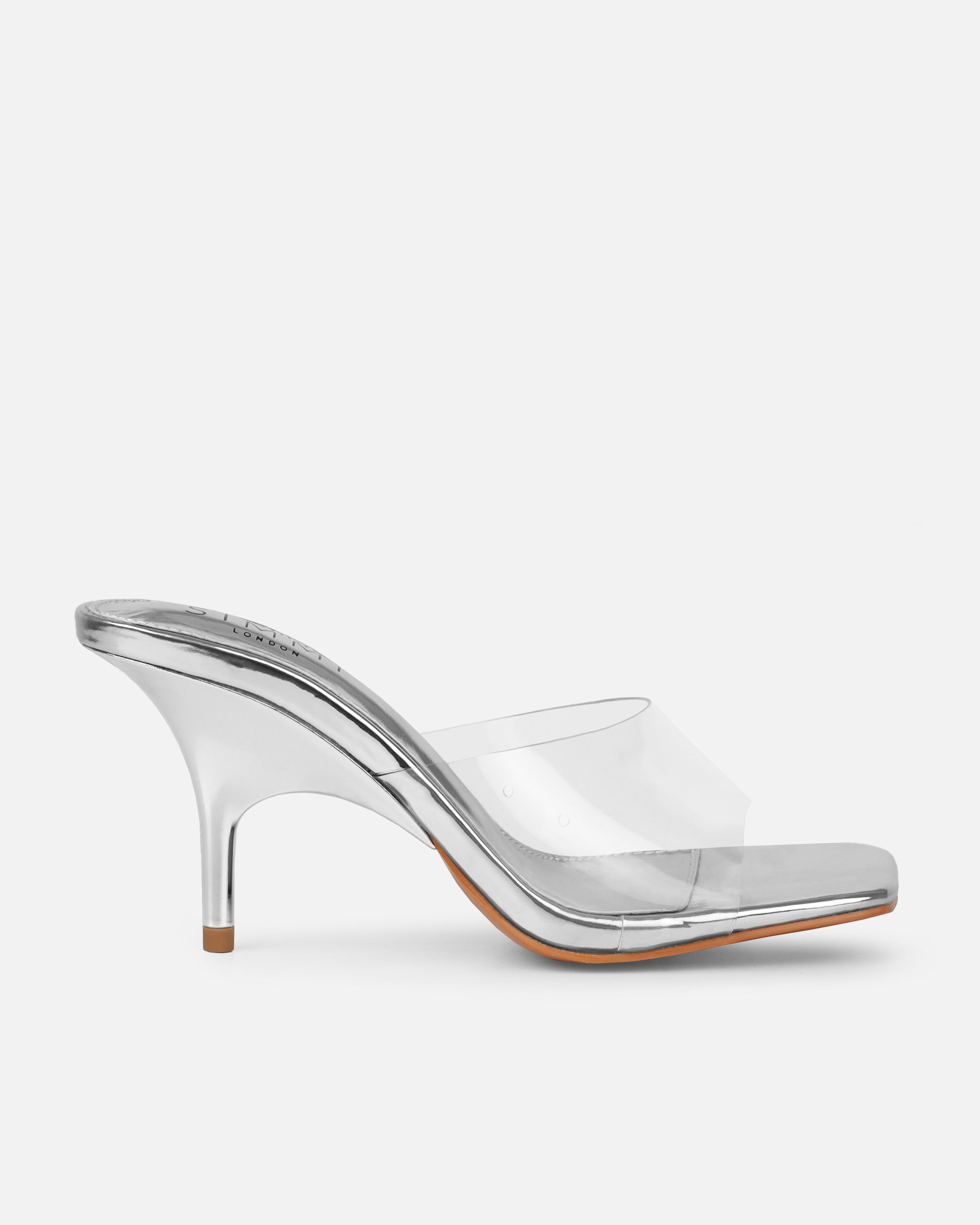 Tammie Silver Clear Mid Heel Mules | SIMMI London