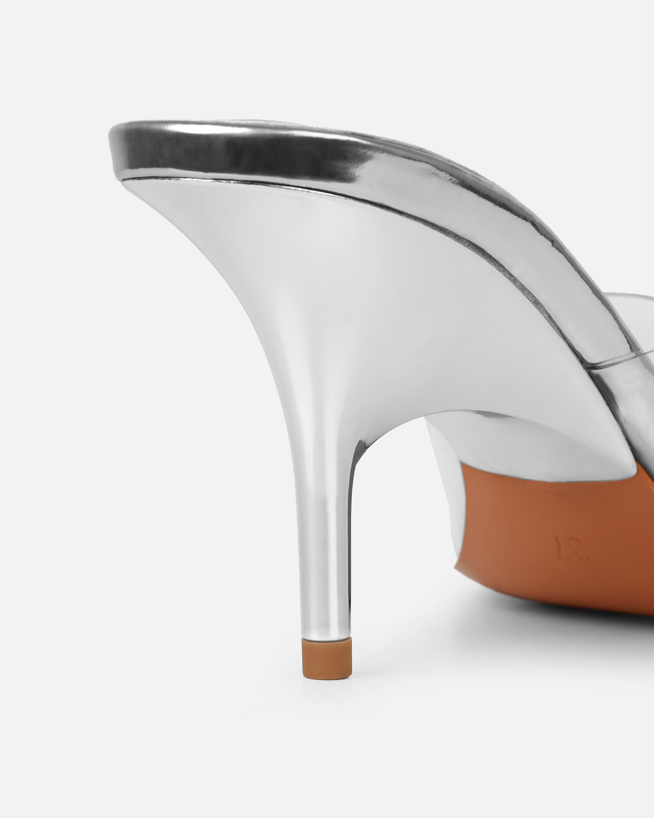 Tammie Silver Clear Mid Heel Mules