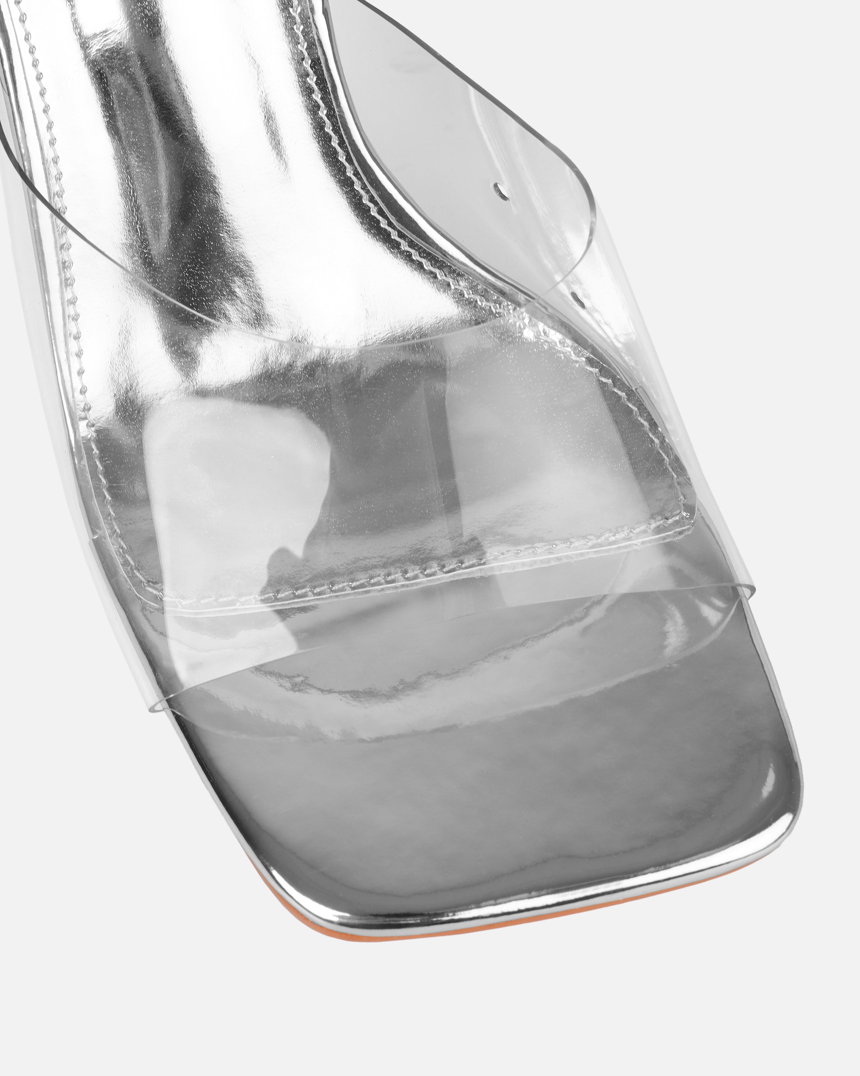 Tammie Silver Clear Mid Heel Mules