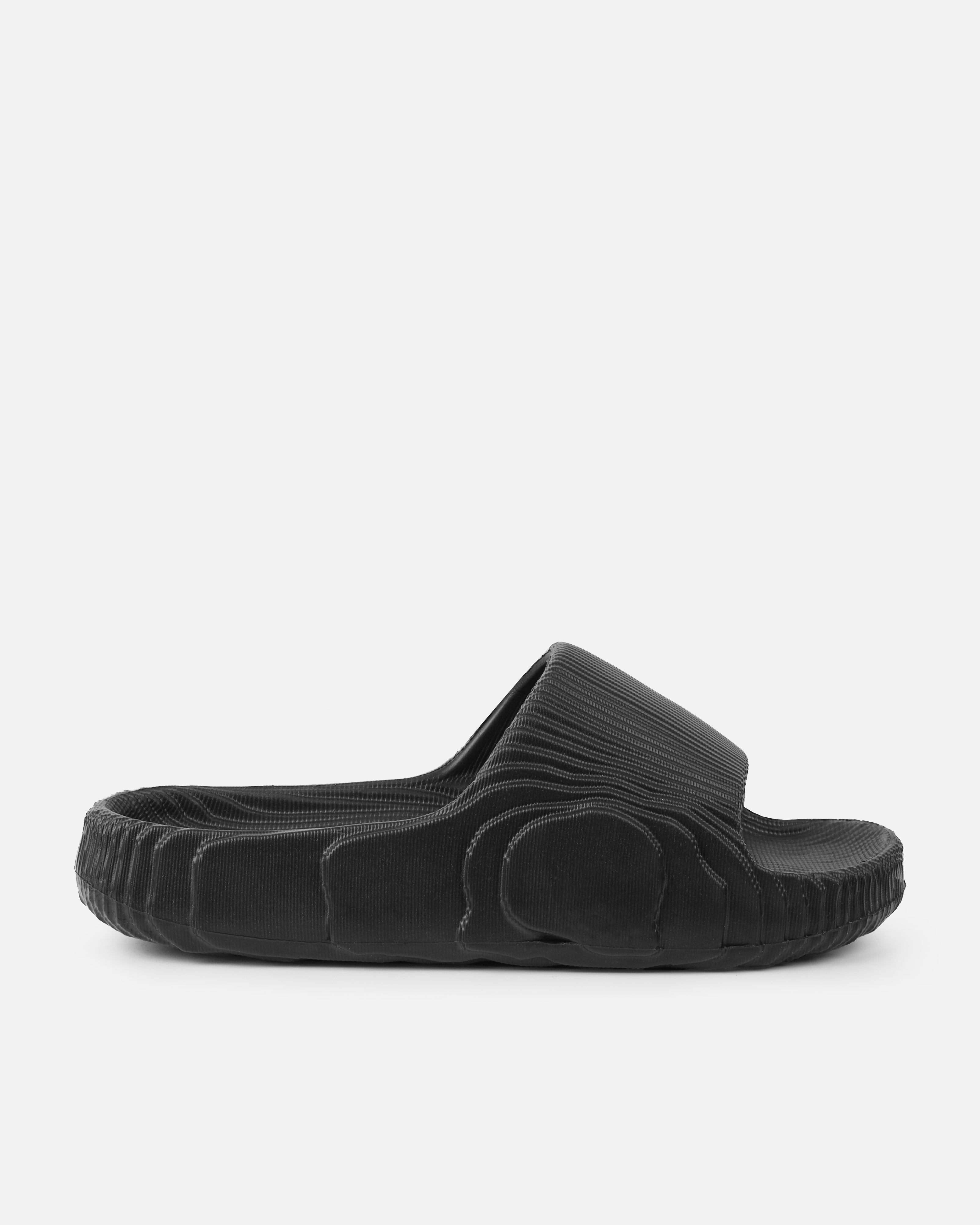 Tazia Black Textured Moulded Flat Slides | SIMMI London