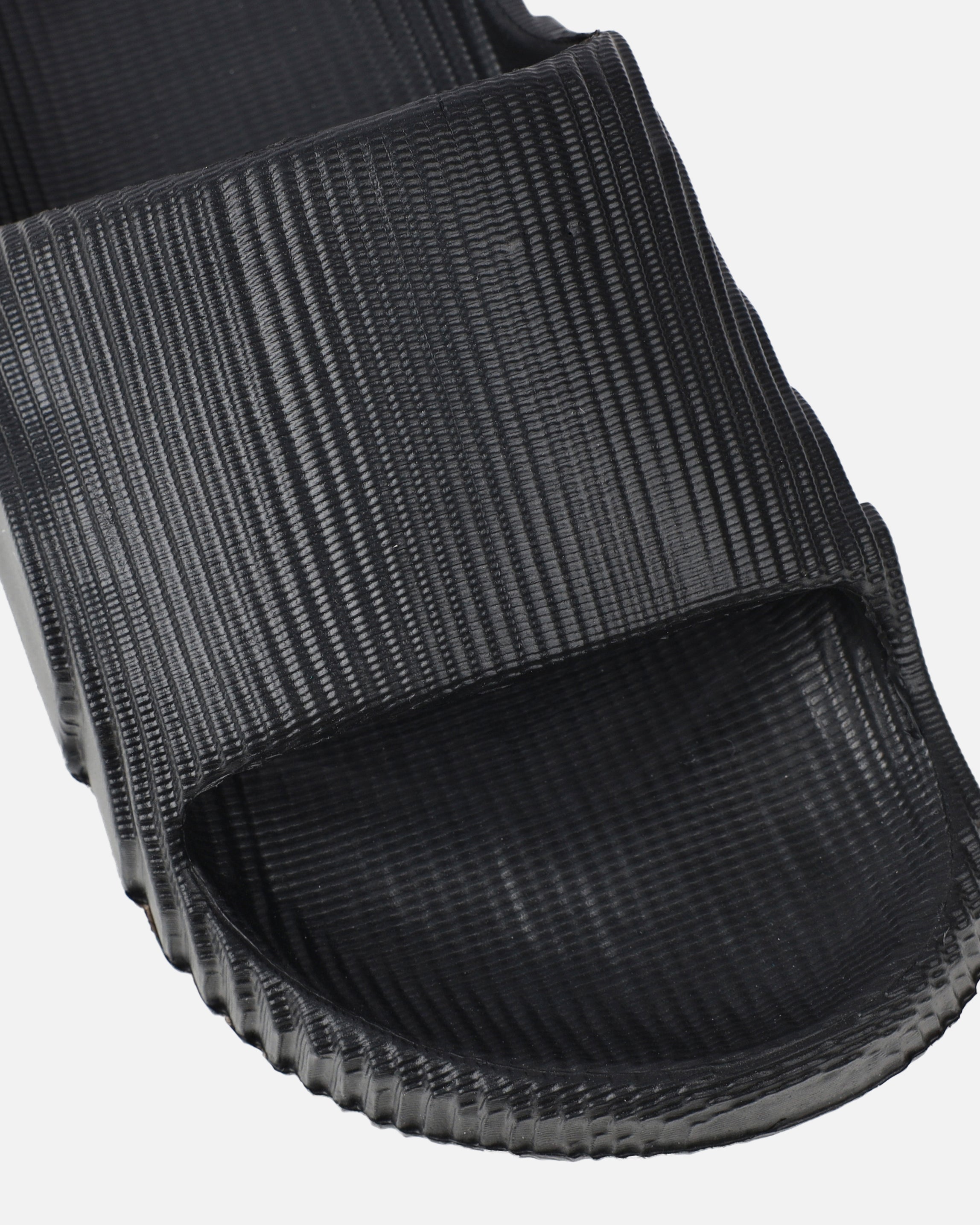 Tazia Black Textured Moulded Flat Slides | SIMMI London