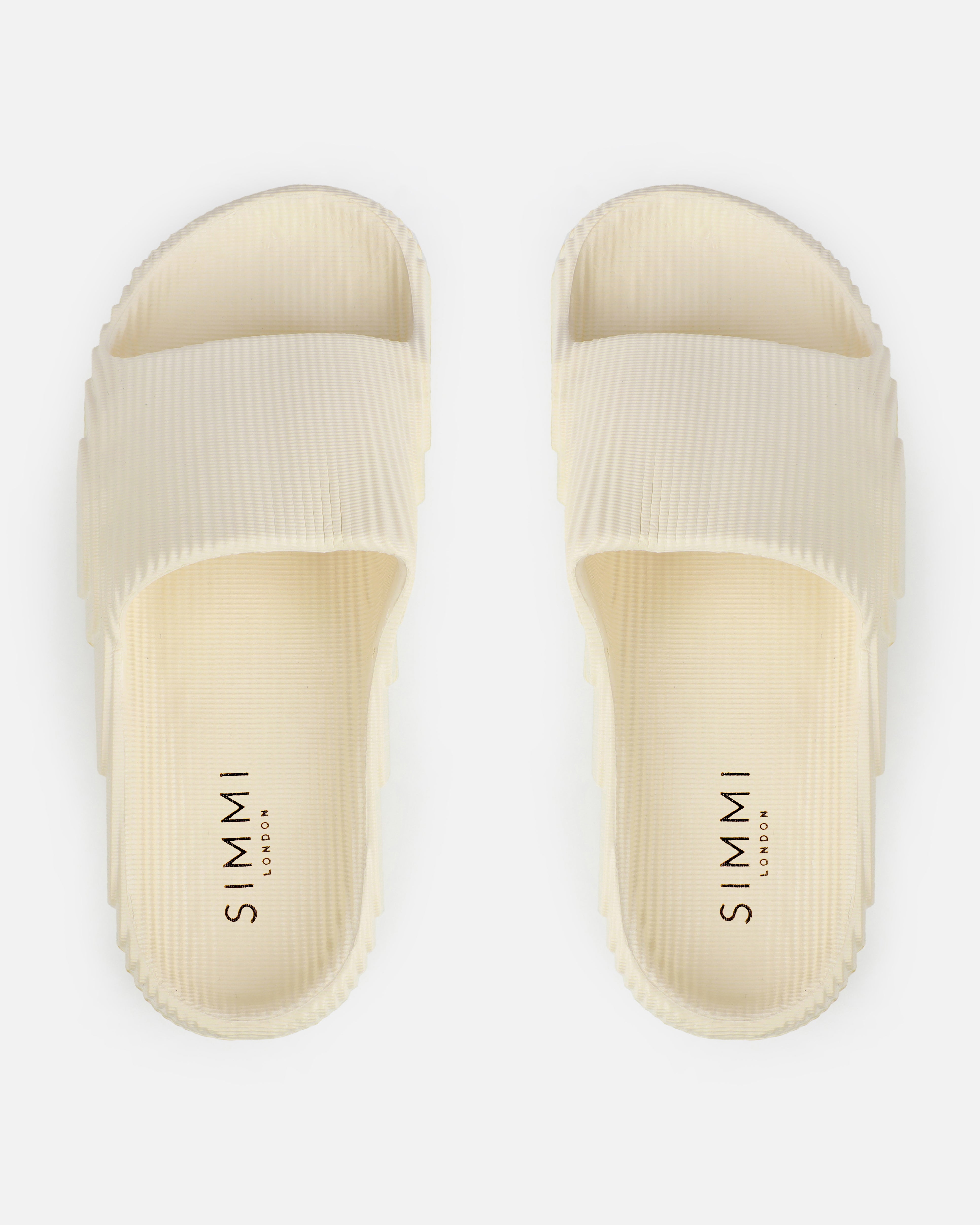 Tazia Cream Textured Moulded Flat Slides | SIMMI London