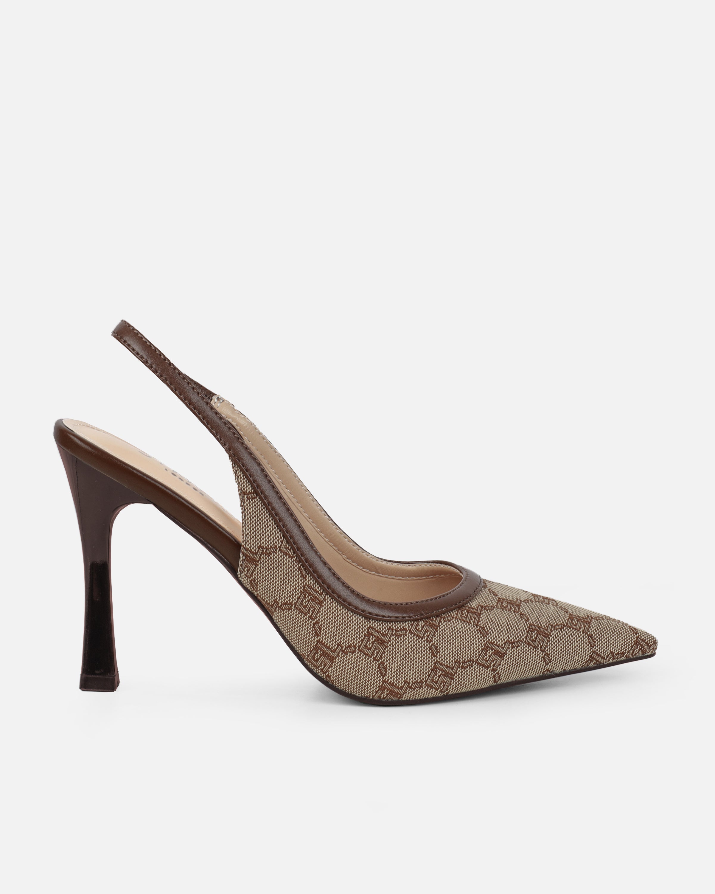 Tessah Brown Monogram Sling Back Court Shoes | SIMMI London