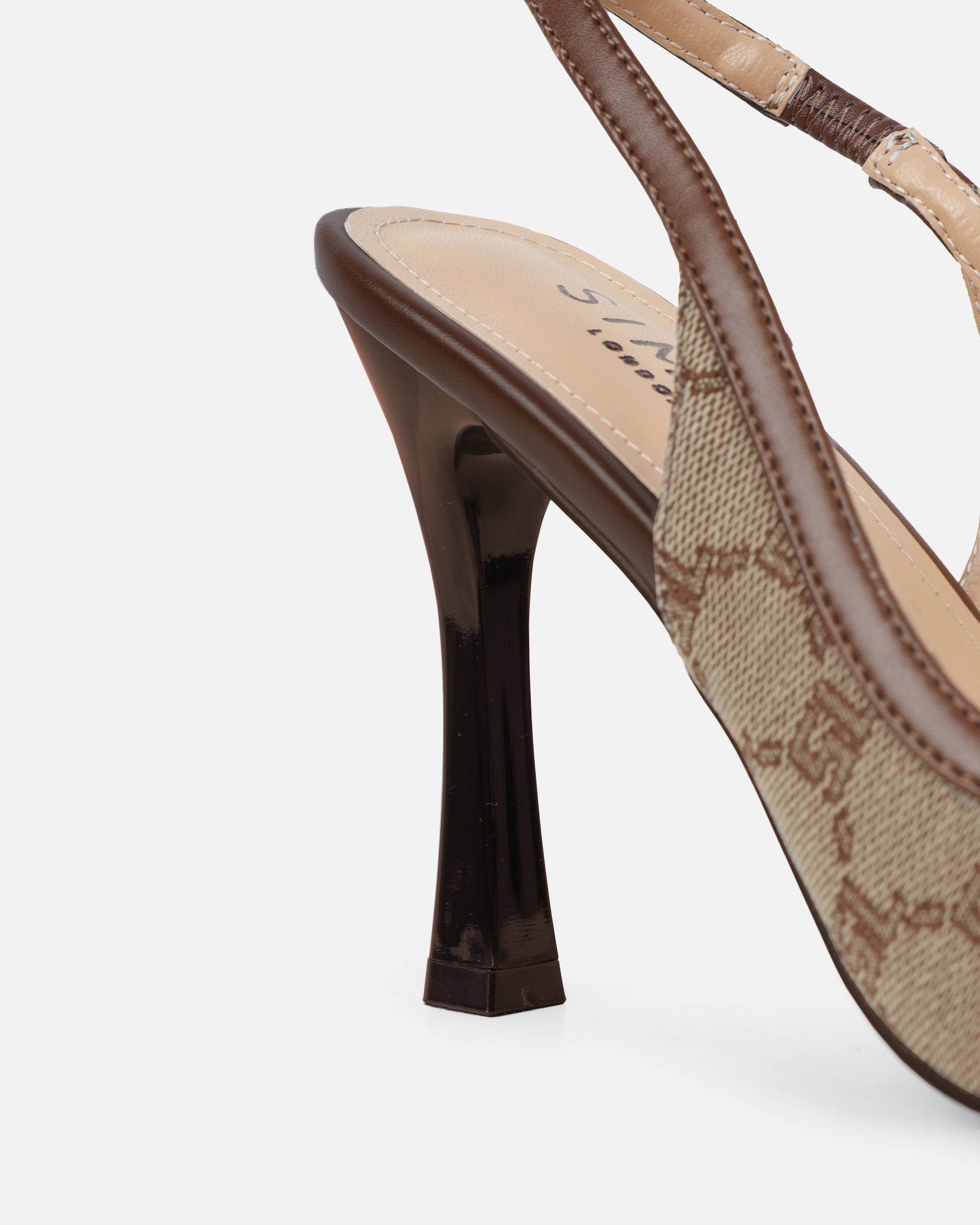 Tessah Brown Monogram Sling Back Court Shoes | SIMMI London