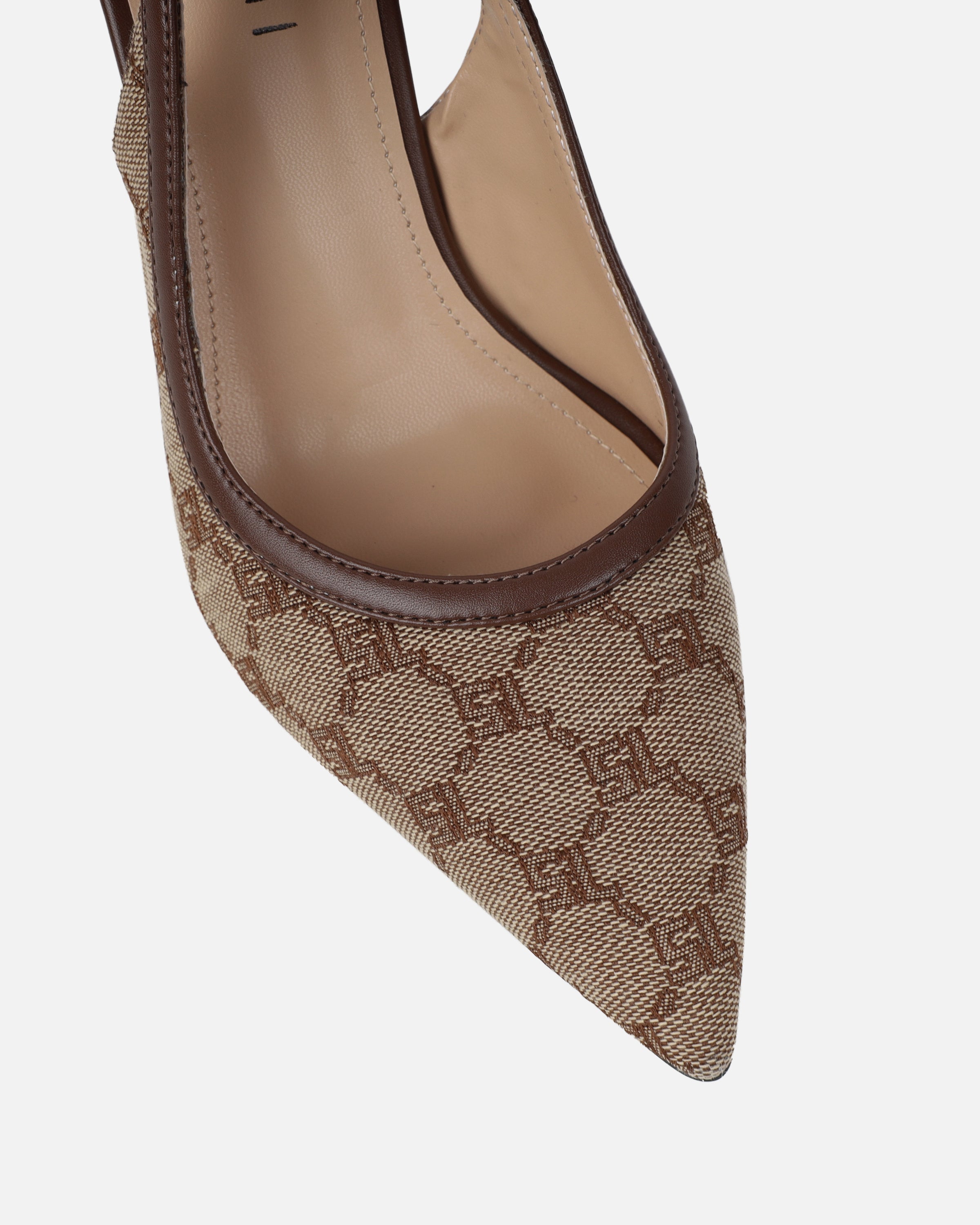 Tessah Brown Monogram Sling Back Court Shoes | SIMMI London