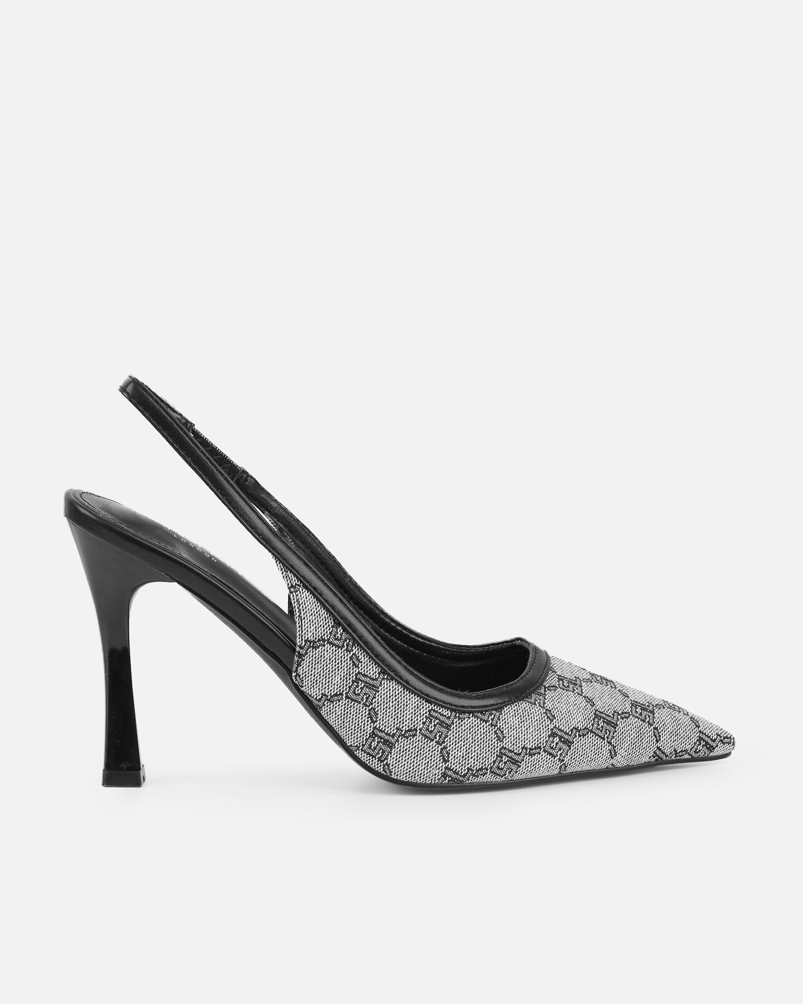 Tessah Grey Monogram Sling Back Court Shoes | Simmi London