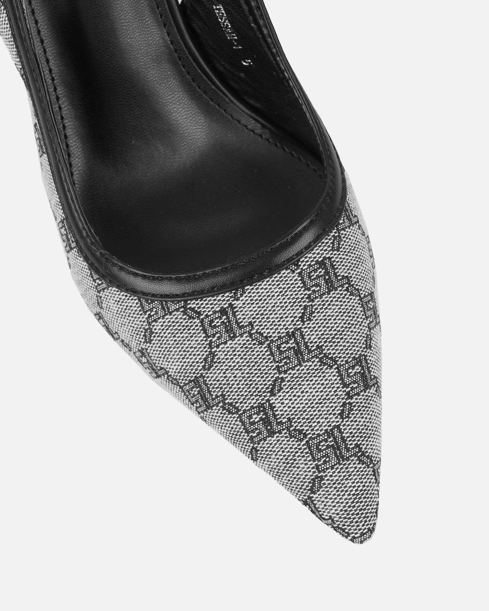 Tessah Grey Monogram Sling Back Court Shoes | Simmi London